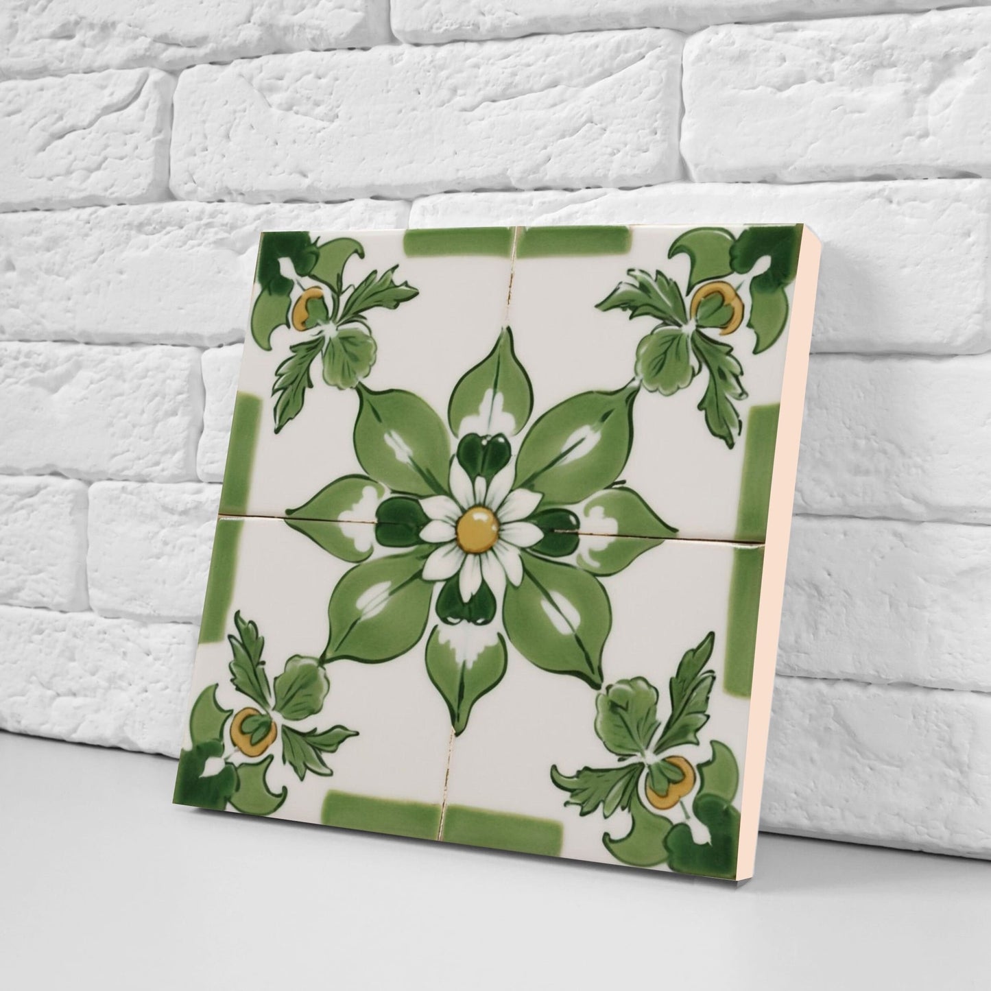 Spanish Ceramic Flower Tiles - Set of 2 Spanish Wall Decor Tiles - Kitchen Backsplash Tiles, Table Decorative Tiles, Bathroom Tiles, Coaster