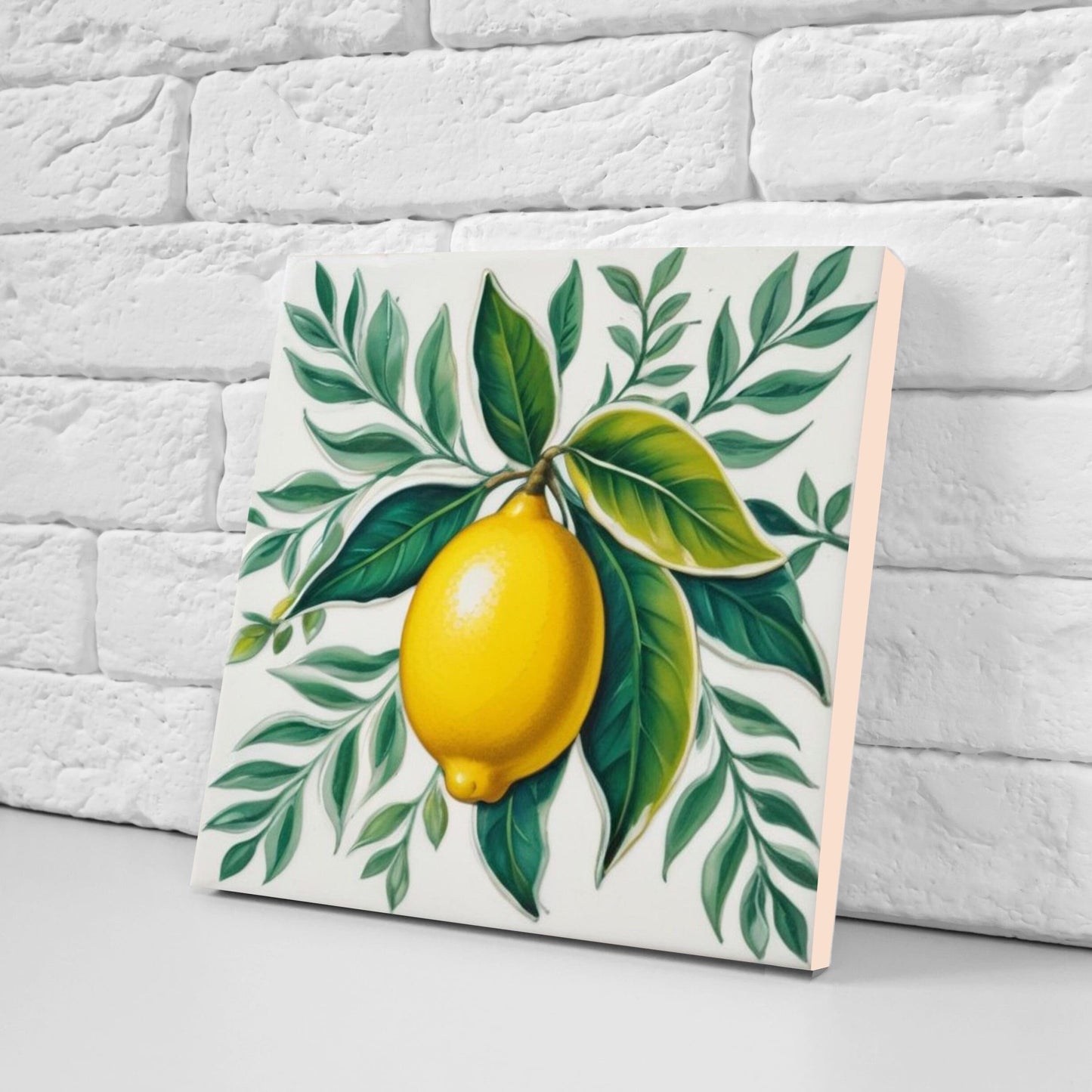Italian Majolica Lemon Tiles - Set of 2 Italian Wall Decor Tiles - Kitchen Backsplash Tiles, Table Decorative Tiles, Bathroom Tiles, Coaster