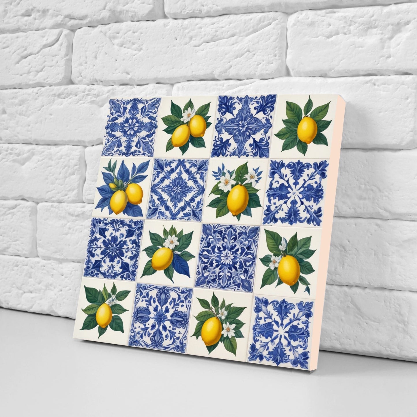 Italian Majolica Lemon Tiles - Set of 2 Italian Wall Decor Tiles - Kitchen Backsplash Tiles, Table Decorative Tiles, Bathroom Tiles, Coaster