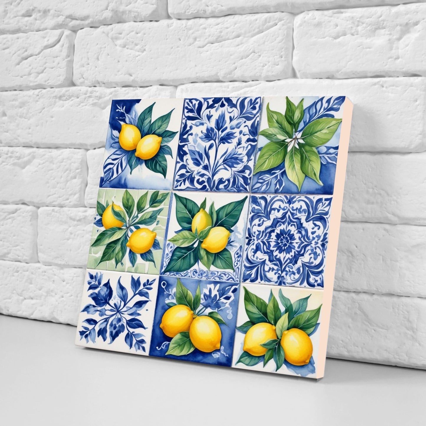 Italian Majolica Lemon Tiles - Set of 2 Italian Wall Decor Tiles - Kitchen Backsplash Tiles, Table Decorative Tiles, Bathroom Tiles, Coaster