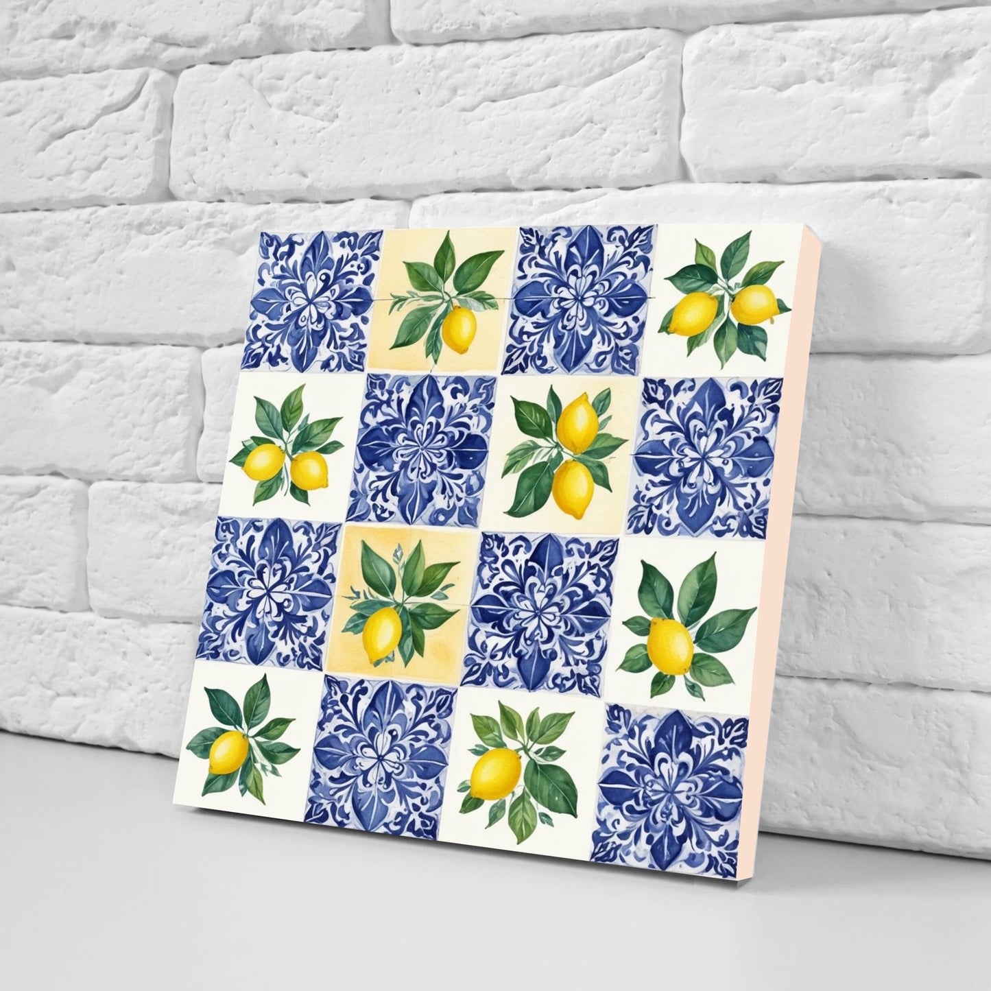 Italian Majolica Lemon Tiles - Set of 2 Italian Wall Decor Tiles - Kitchen Backsplash Tiles, Table Decorative Tiles, Bathroom Tiles, Coaster