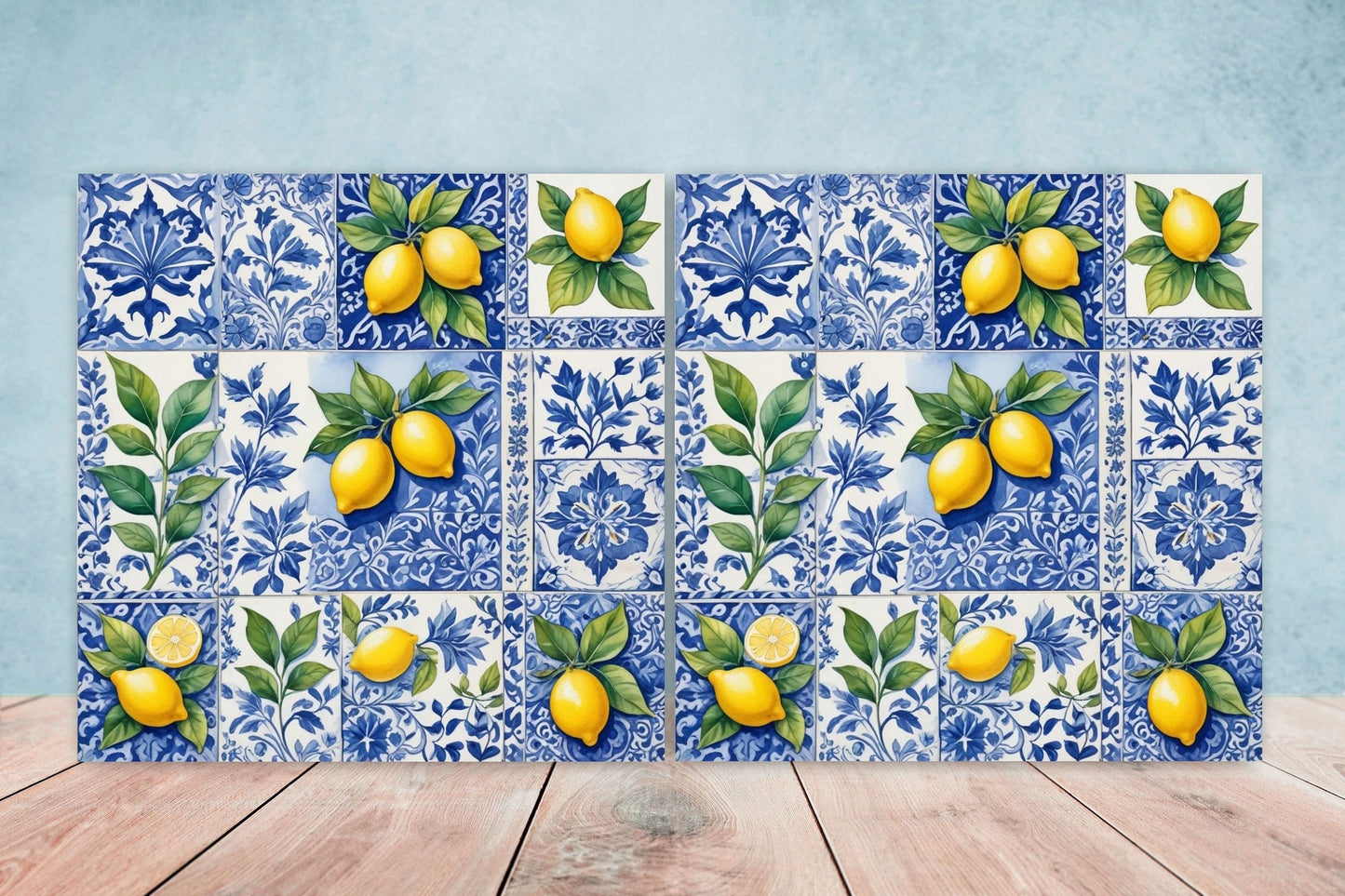 Italian Majolica Lemon Tiles - Set of 2 Italian Wall Decor Tiles - Kitchen Backsplash Tiles, Table Decorative Tiles, Bathroom Tiles, Coaster