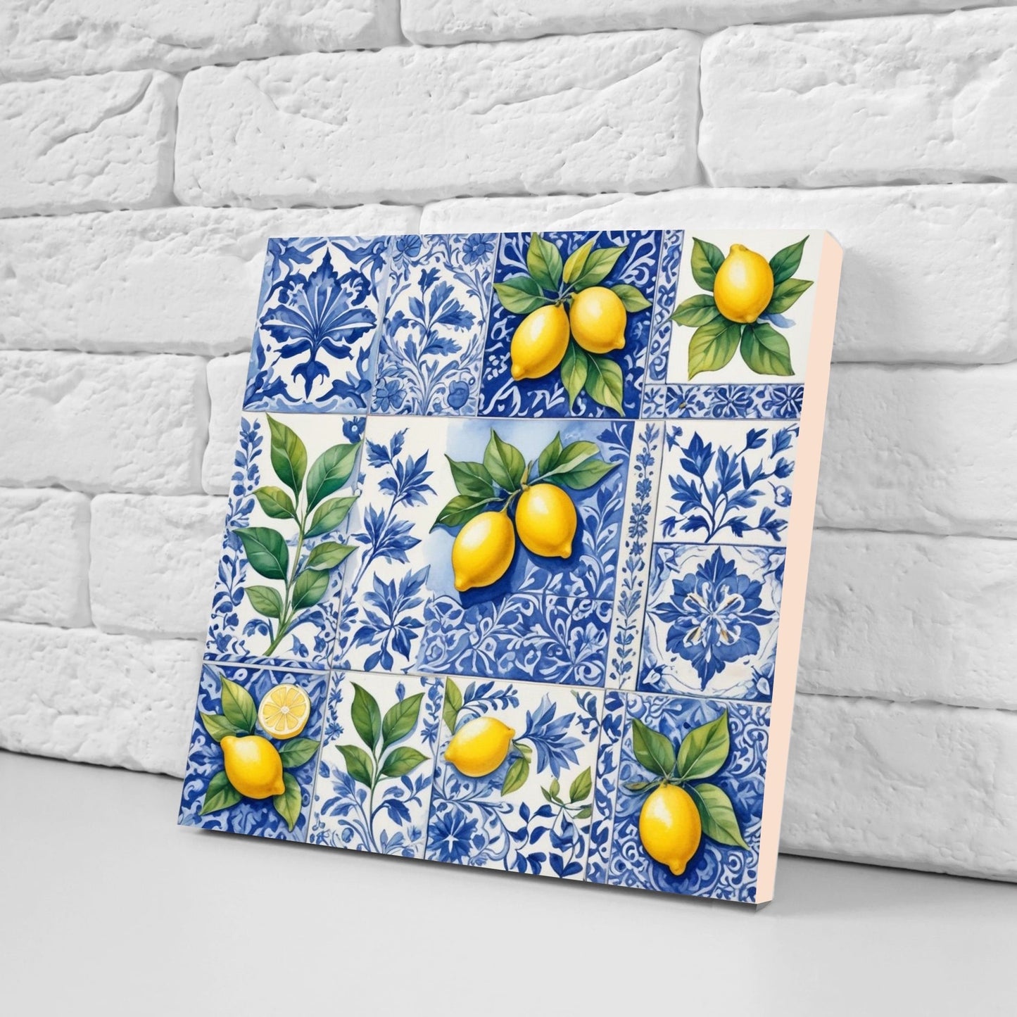 Italian Majolica Lemon Tiles - Set of 2 Italian Wall Decor Tiles - Kitchen Backsplash Tiles, Table Decorative Tiles, Bathroom Tiles, Coaster