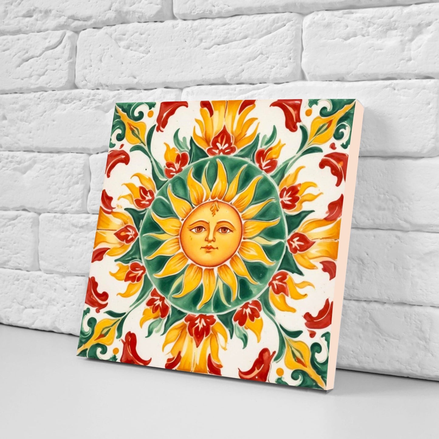Italian Majolica Sun Tiles - Set of 2 Italian Wall Decor Tiles - Kitchen Backsplash Tiles, Table Decorative Tiles, Bathroom Tiles, Coaster