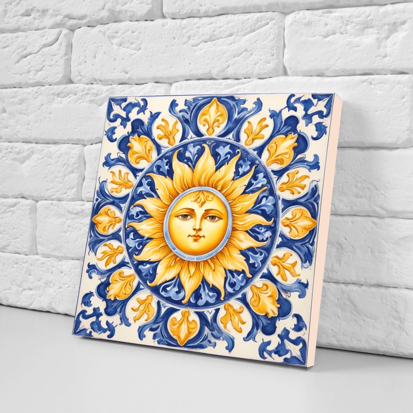 Italian Majolica Sun Tiles - Set of 2 Italian Wall Decor Tiles - Kitchen Backsplash Tiles, Table Decorative Tiles, Bathroom Tiles, Coaster