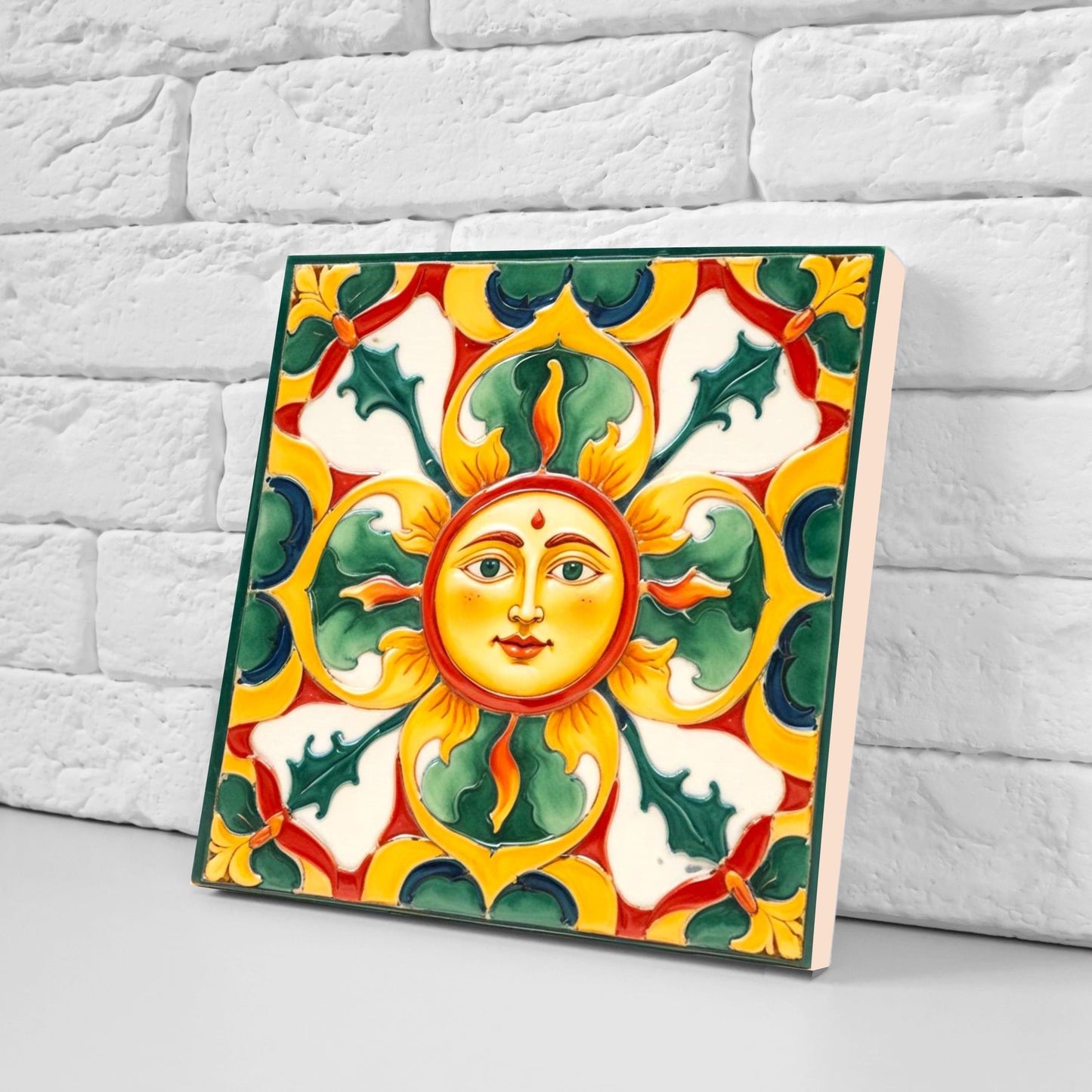 Italian Majolica Sun Tiles - Set of 2 Italian Wall Decor Tiles - Kitchen Backsplash Tiles, Table Decorative Tiles, Bathroom Tiles, Coaster
