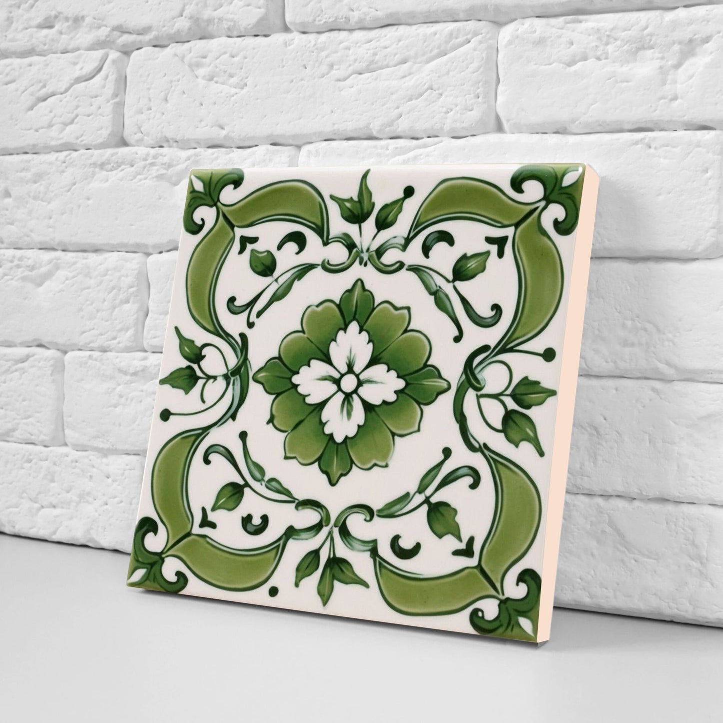 Spanish Ceramic Flower Tiles - Set of 2 Spanish Wall Decor Tiles - Kitchen Backsplash Tiles, Table Decorative Tiles, Bathroom Tiles, Coaster
