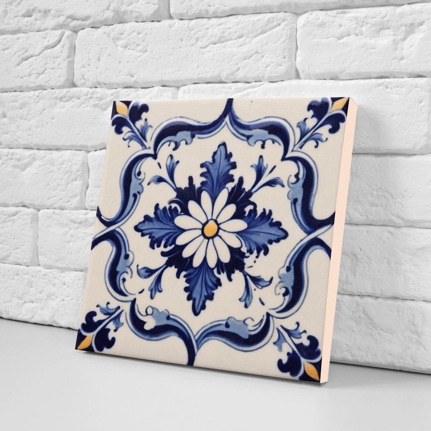 Spanish Ceramic Flower Tiles - Set of 2 Spanish Wall Decor Tiles - Kitchen Backsplash Tiles, Table Decorative Tiles, Bathroom Tiles, Coaster