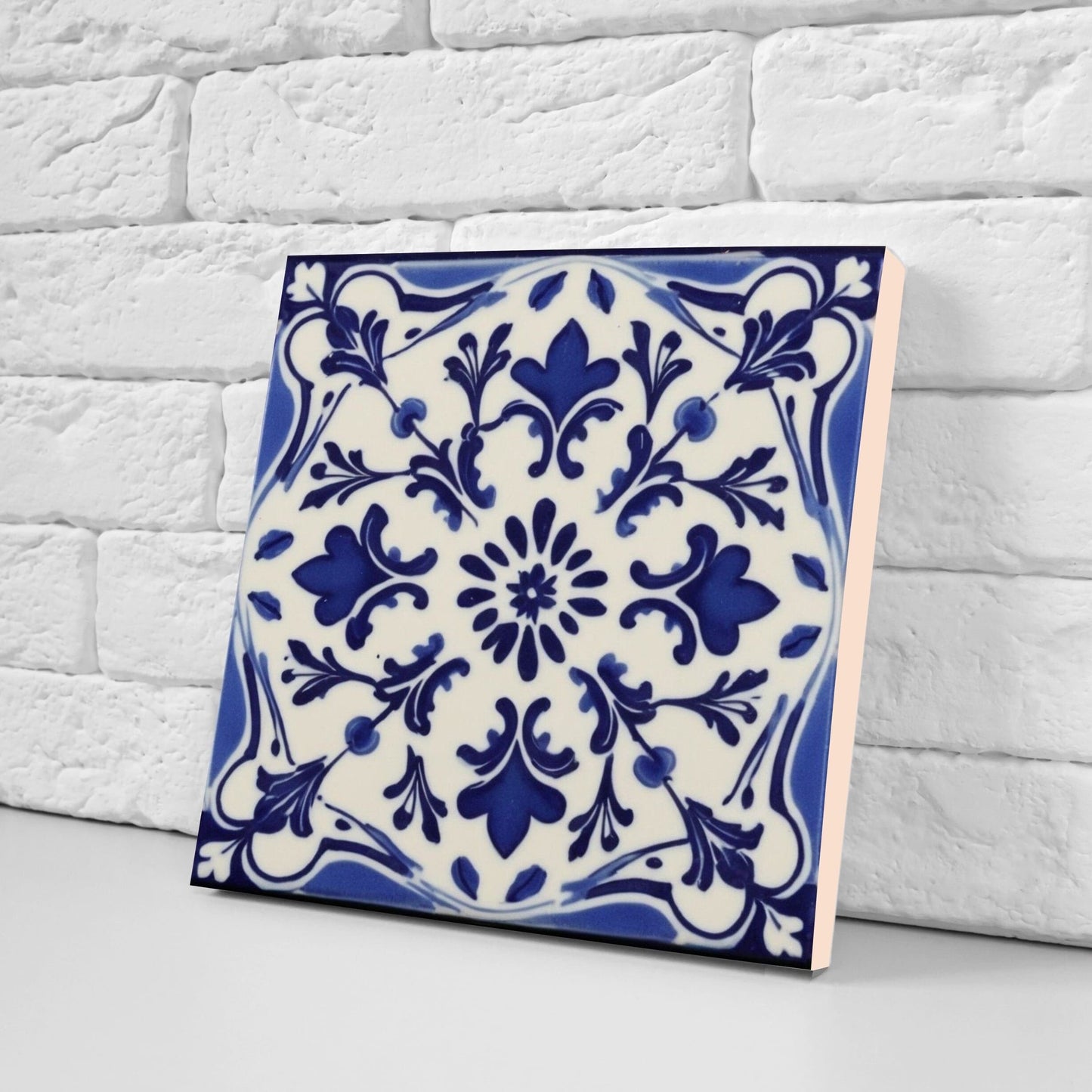 Spanish Ceramic Flower Tiles - Set of 2 Spanish Wall Decor Tiles - Kitchen Backsplash Tiles, Table Decorative Tiles, Bathroom Tiles, Coaster