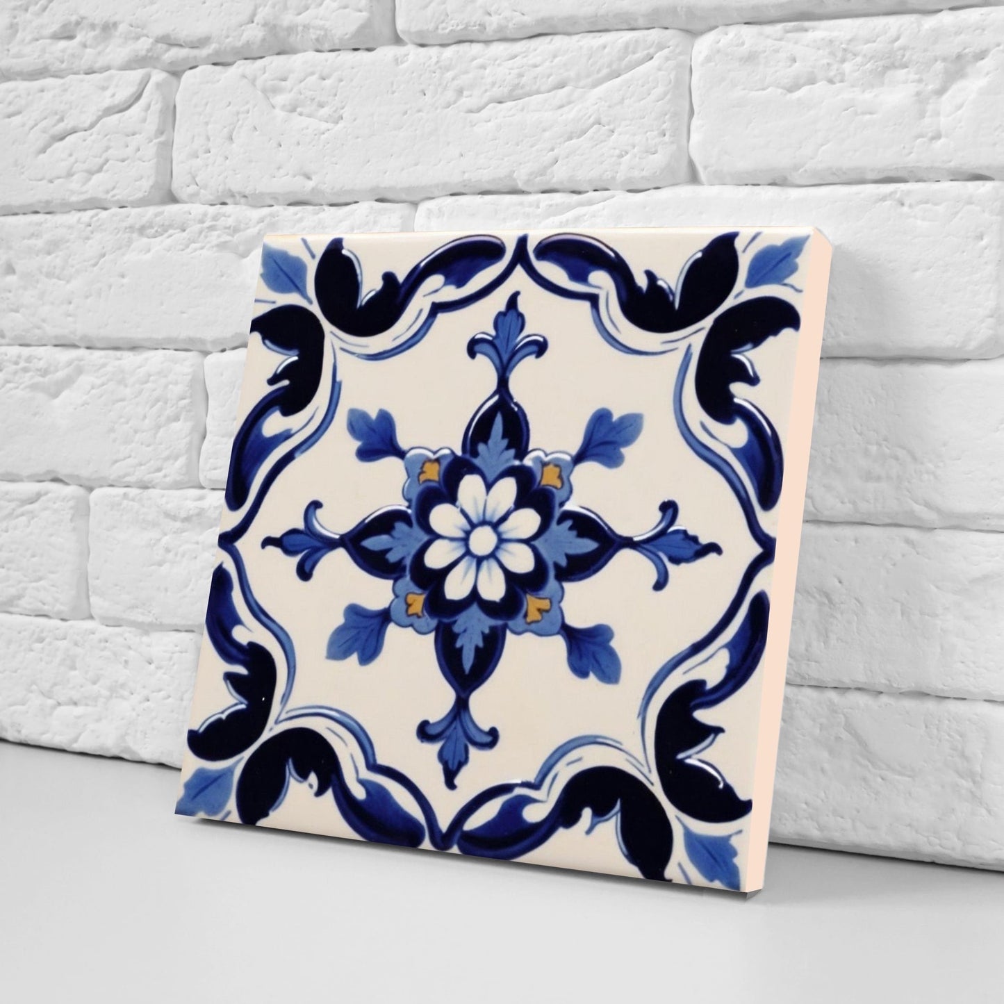 Spanish Ceramic Flower Tiles - Set of 2 Spanish Wall Decor Tiles - Kitchen Backsplash Tiles, Table Decorative Tiles, Bathroom Tiles, Coaster