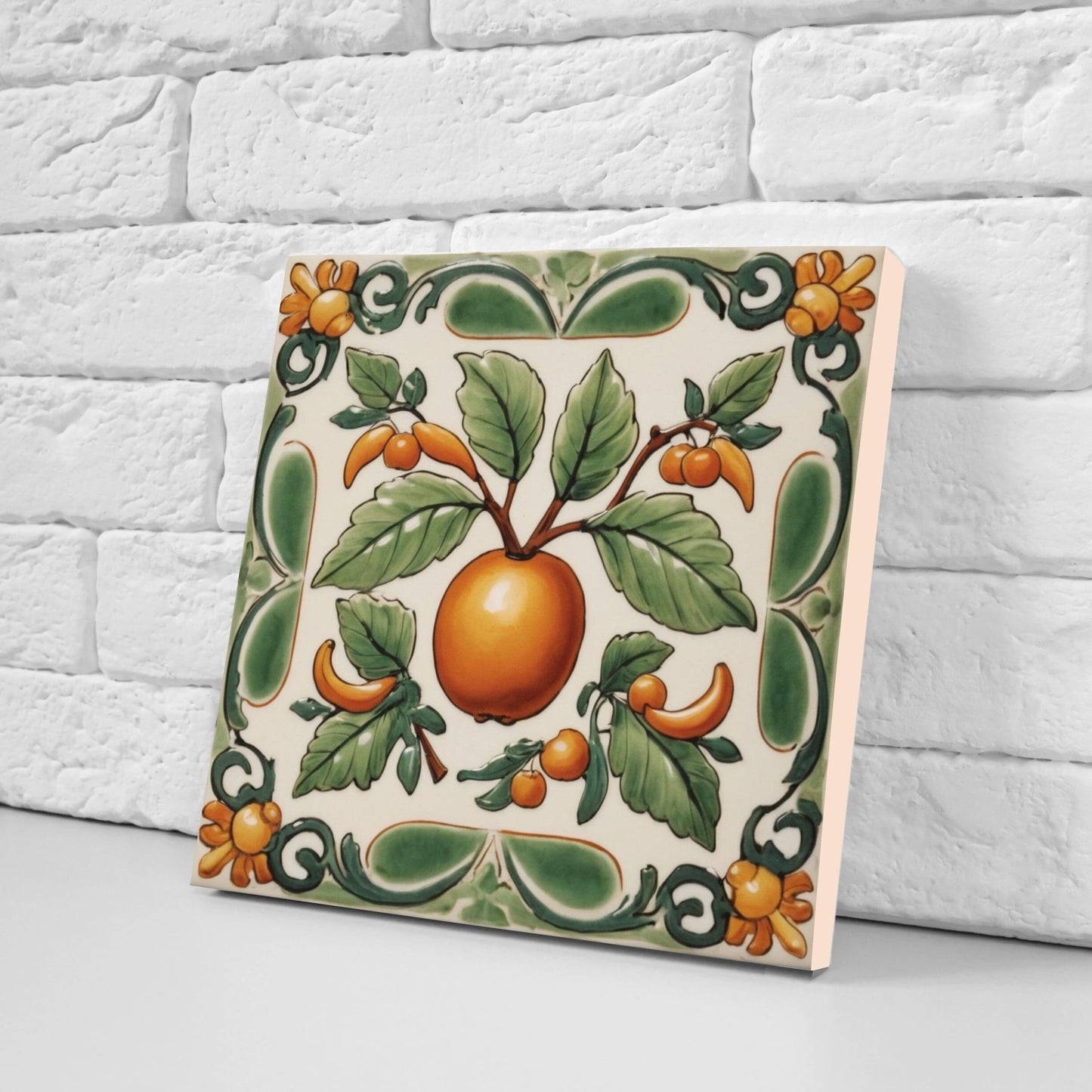 Spanish Ceramic Fruit Tiles - Set of 2 Spanish Wall Decor Tiles - Kitchen Backsplash Tiles, Table Decorative Tiles, Bathroom Tiles, Coaster