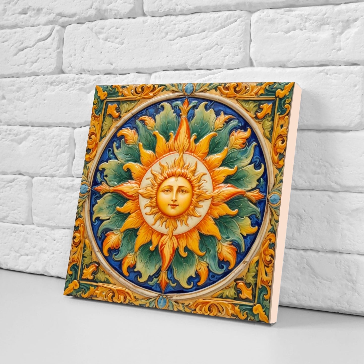 Italian Majolica Sun Tiles - Set of 2 Italian Wall Decor Tiles - Kitchen Backsplash Tiles, Table Decorative Tiles, Bathroom Tiles, Coaster