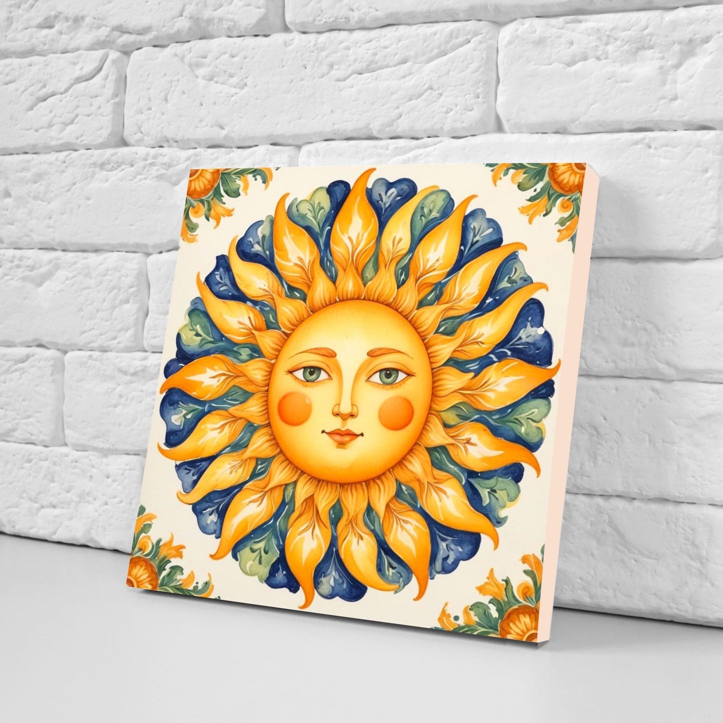 Italian Majolica Sun Tiles - Set of 2 Italian Wall Decor Tiles - Kitchen Backsplash Tiles, Table Decorative Tiles, Bathroom Tiles, Coaster