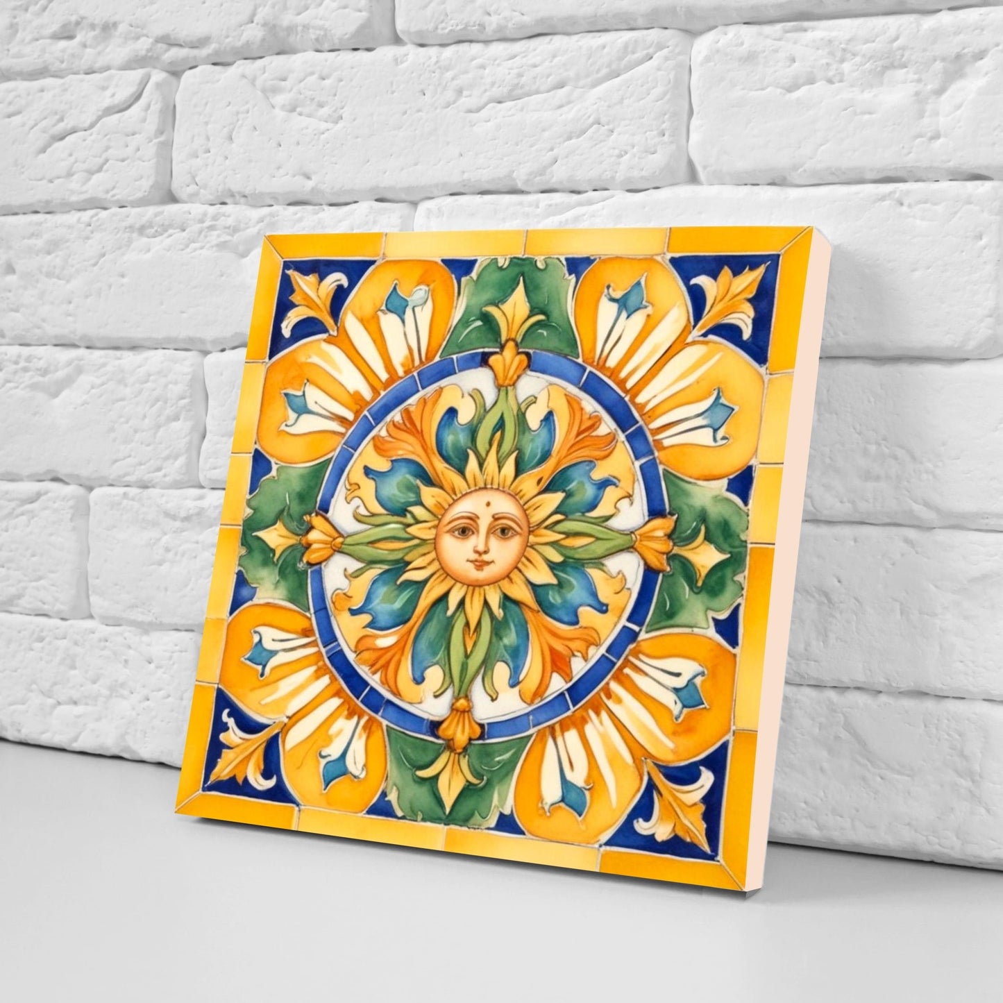 Italian Majolica Sun Tiles - Set of 2 Italian Wall Decor Tiles - Kitchen Backsplash Tiles, Table Decorative Tiles, Bathroom Tiles, Coaster