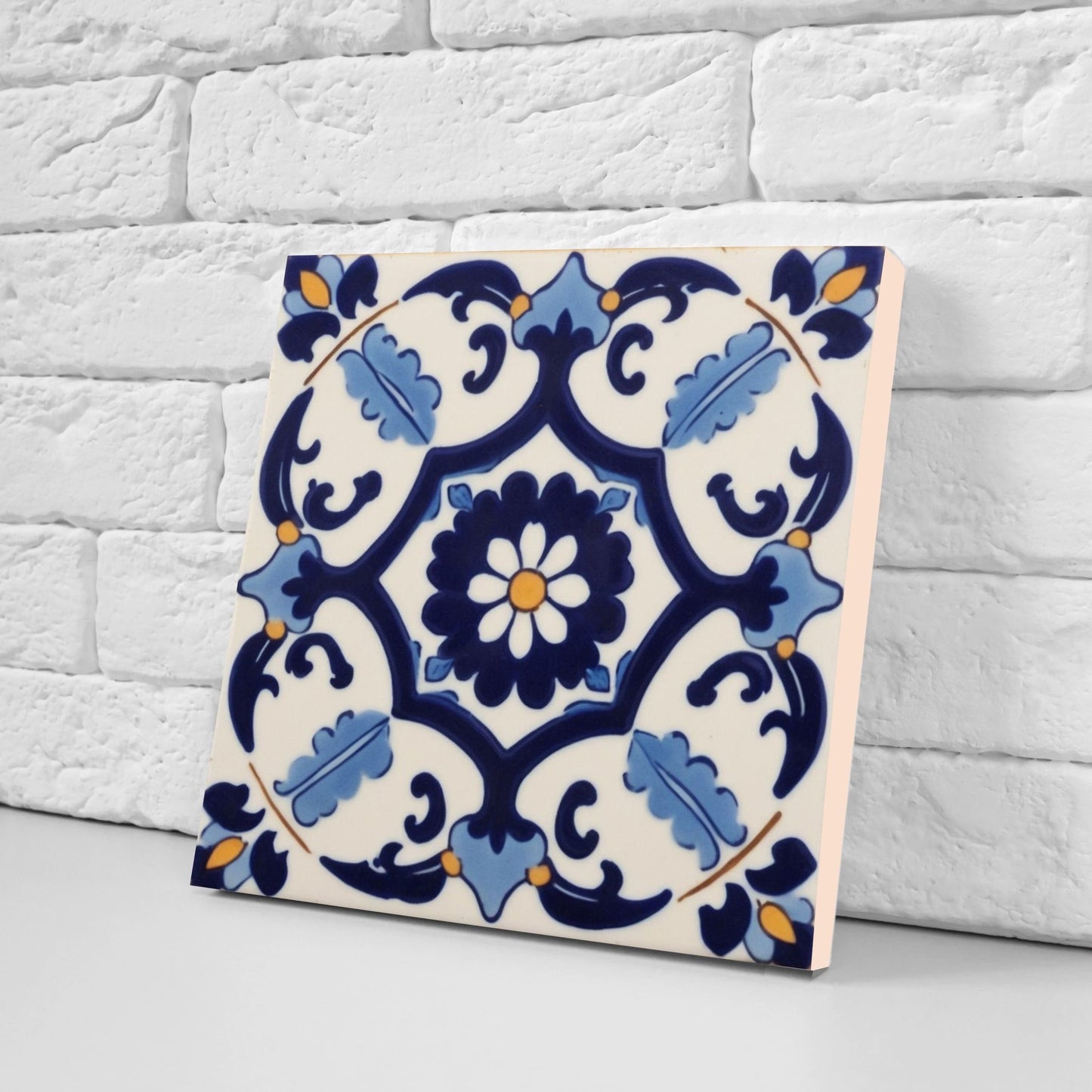 Spanish Ceramic Flower Tiles - Set of 2 Spanish Wall Decor Tiles - Kitchen Backsplash Tiles, Table Decorative Tiles, Bathroom Tiles, Coaster