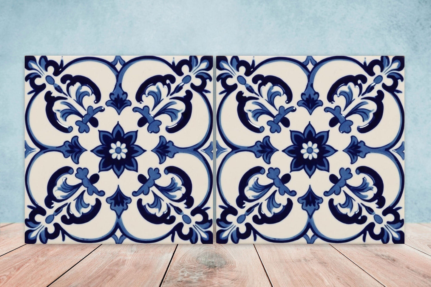 Spanish Ceramic Flower Tiles - Set of 2 Spanish Wall Decor Tiles - Kitchen Backsplash Tiles, Table Decorative Tiles, Bathroom Tiles, Coaster