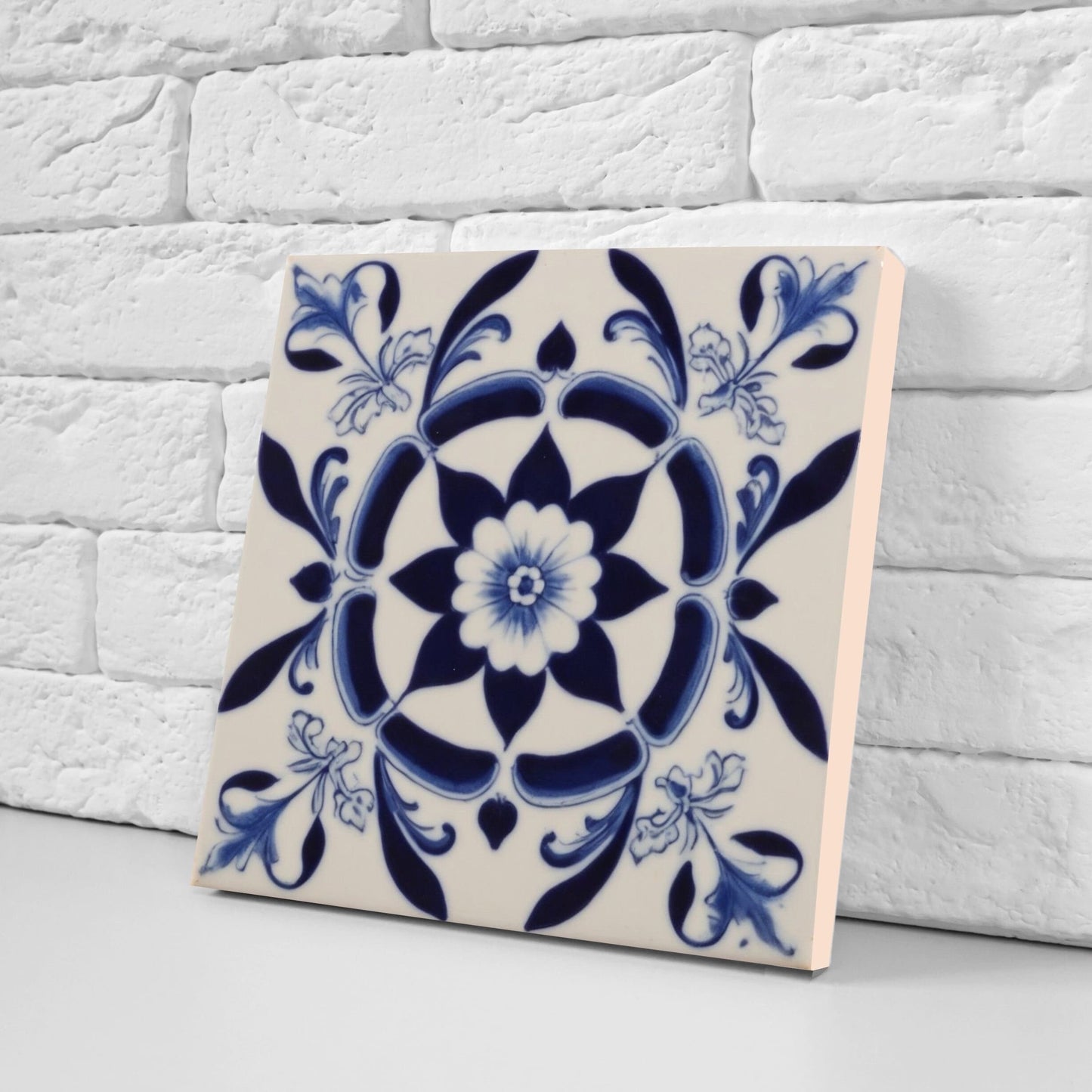 Spanish Ceramic Flower Tiles - Set of 2 Spanish Wall Decor Tiles - Kitchen Backsplash Tiles, Table Decorative Tiles, Bathroom Tiles, Coaster