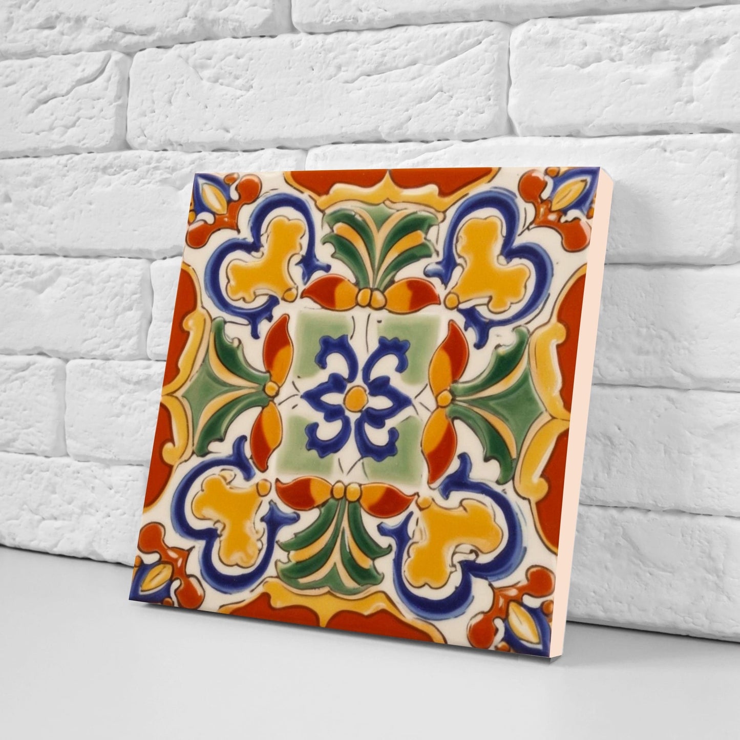 Spanish Ceramic Flower Tiles - Set of 2 Spanish Wall Decor Tiles - Kitchen Backsplash Tiles, Table Decorative Tiles, Bathroom Tiles, Coaster