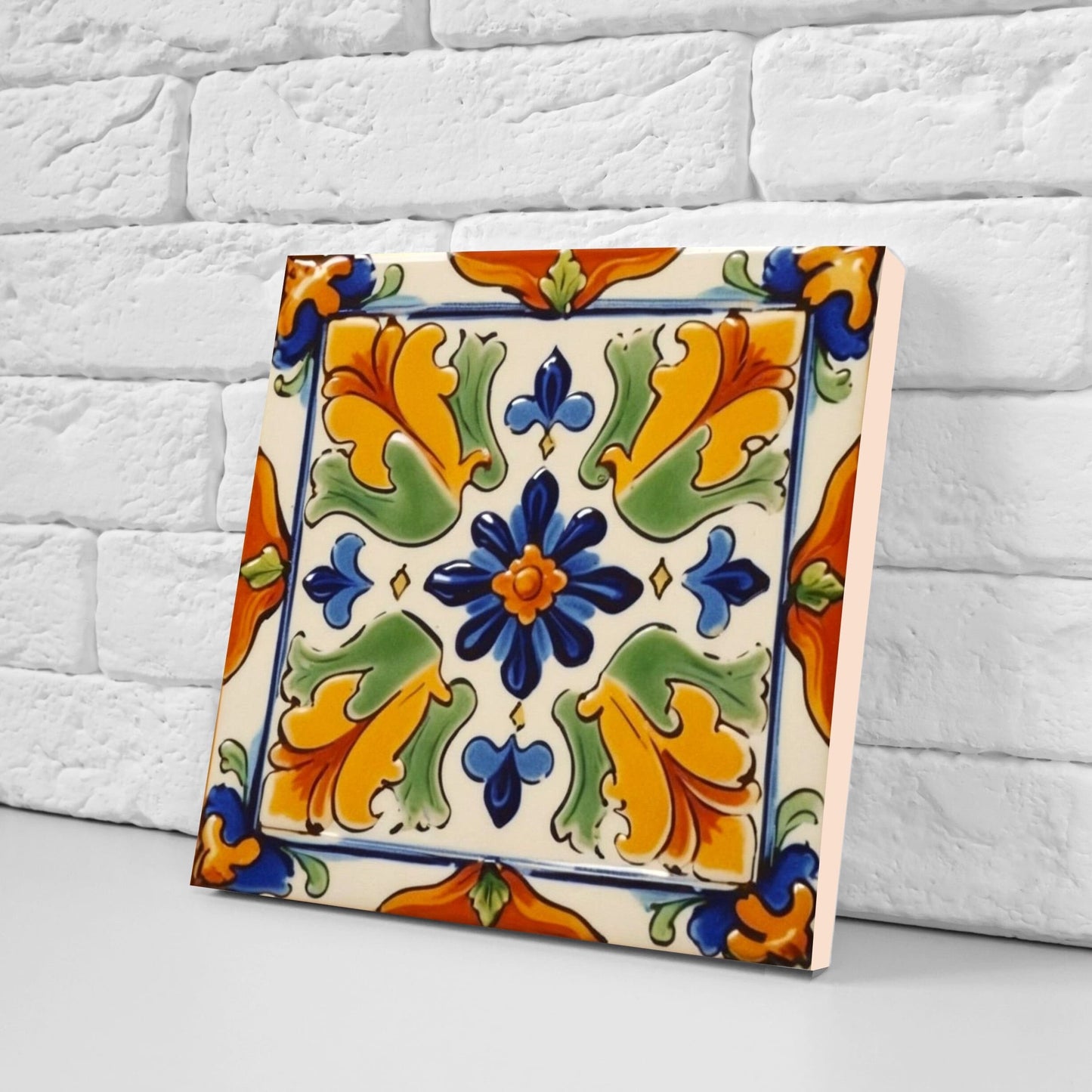 Spanish Ceramic Flower Tiles - Set of 2 Spanish Wall Decor Tiles - Kitchen Backsplash Tiles, Table Decorative Tiles, Bathroom Tiles, Coaster