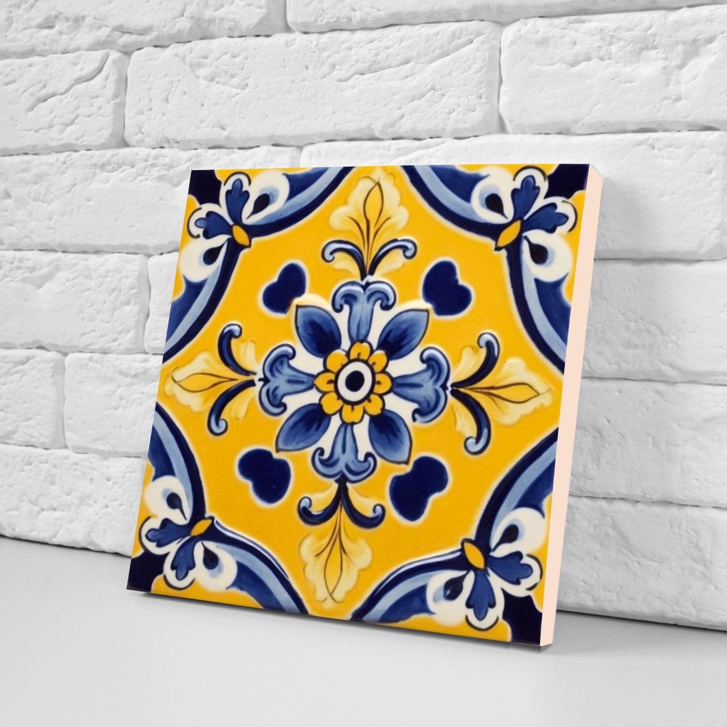 Spanish Ceramic Flower Tiles - Set of 2 Spanish Wall Decor Tiles - Kitchen Backsplash Tiles, Table Decorative Tiles, Bathroom Tiles, Coaster