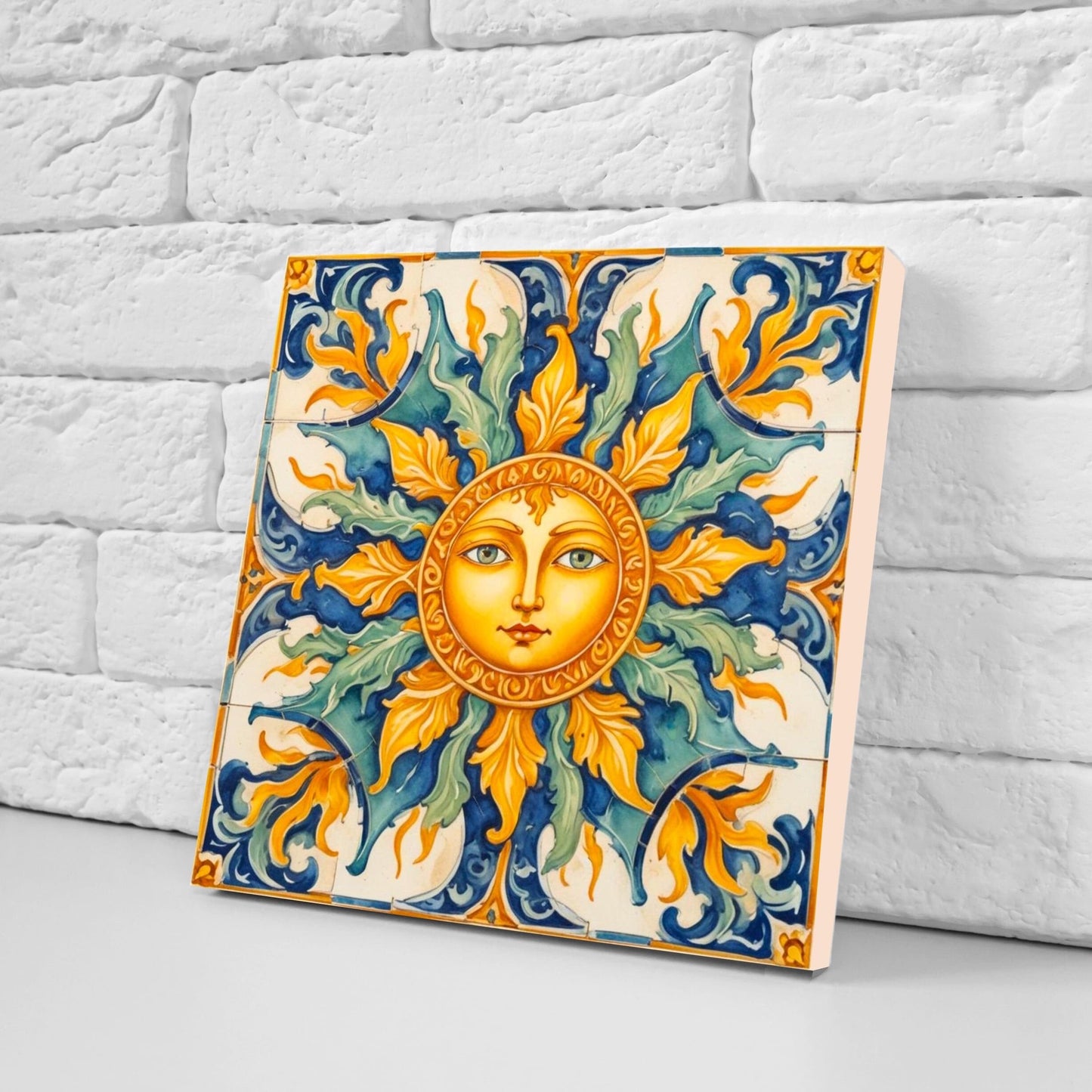 Italian Majolica Sun Tiles - Set of 2 Italian Wall Decor Tiles - Kitchen Backsplash Tiles, Table Decorative Tiles, Bathroom Tiles, Coaster