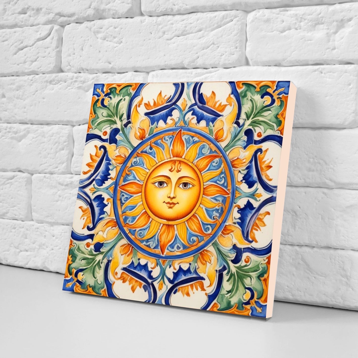 Italian Majolica Sun Tiles - Set of 2 Italian Wall Decor Tiles - Kitchen Backsplash Tiles, Table Decorative Tiles, Bathroom Tiles, Coaster
