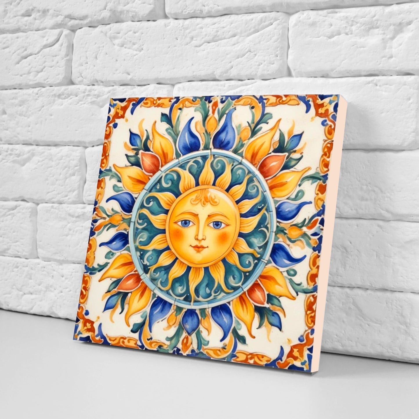 Italian Majolica Sun Tiles - Set of 2 Italian Wall Decor Tiles - Kitchen Backsplash Tiles, Table Decorative Tiles, Bathroom Tiles, Coaster