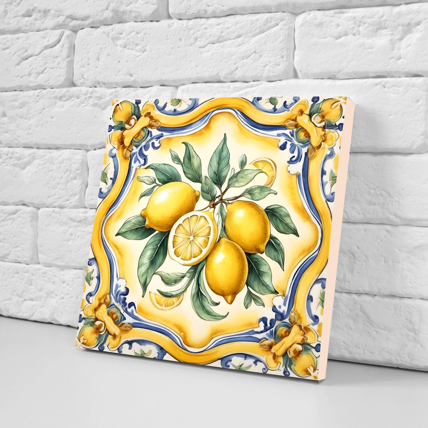 Italian Majolica Lemon Tiles - Set of 2 Italian Wall Decor Tiles - Kitchen Backsplash Tiles, Table Decorative Tiles, Bathroom Tiles, Coaster