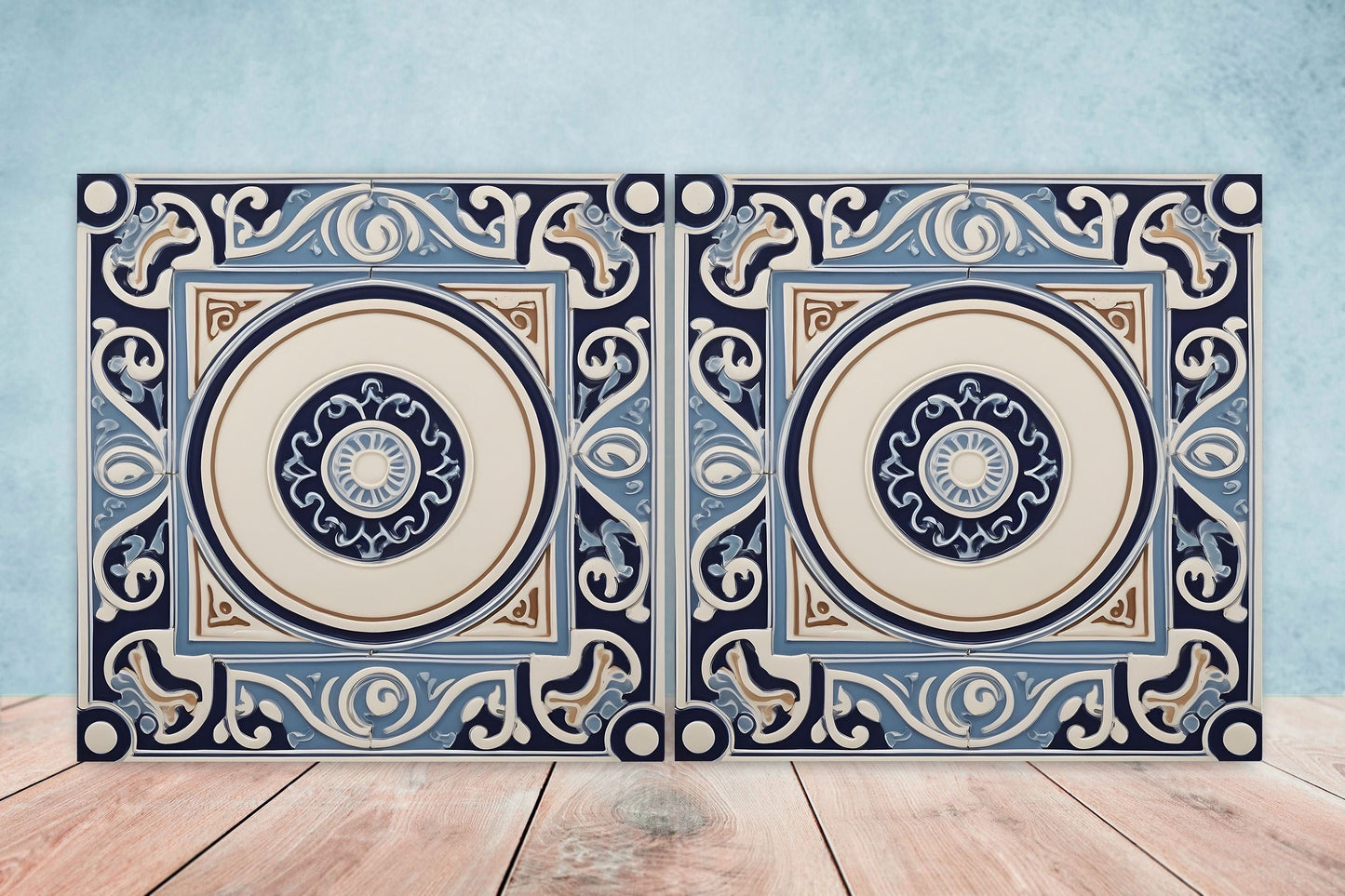 Greek Mediterranean Tiles - Set of 2 Greek Wall Decor Tiles - Kitchen Backsplash Tiles, Table Decorative Tiles, Bathroom Tiles, Coaster