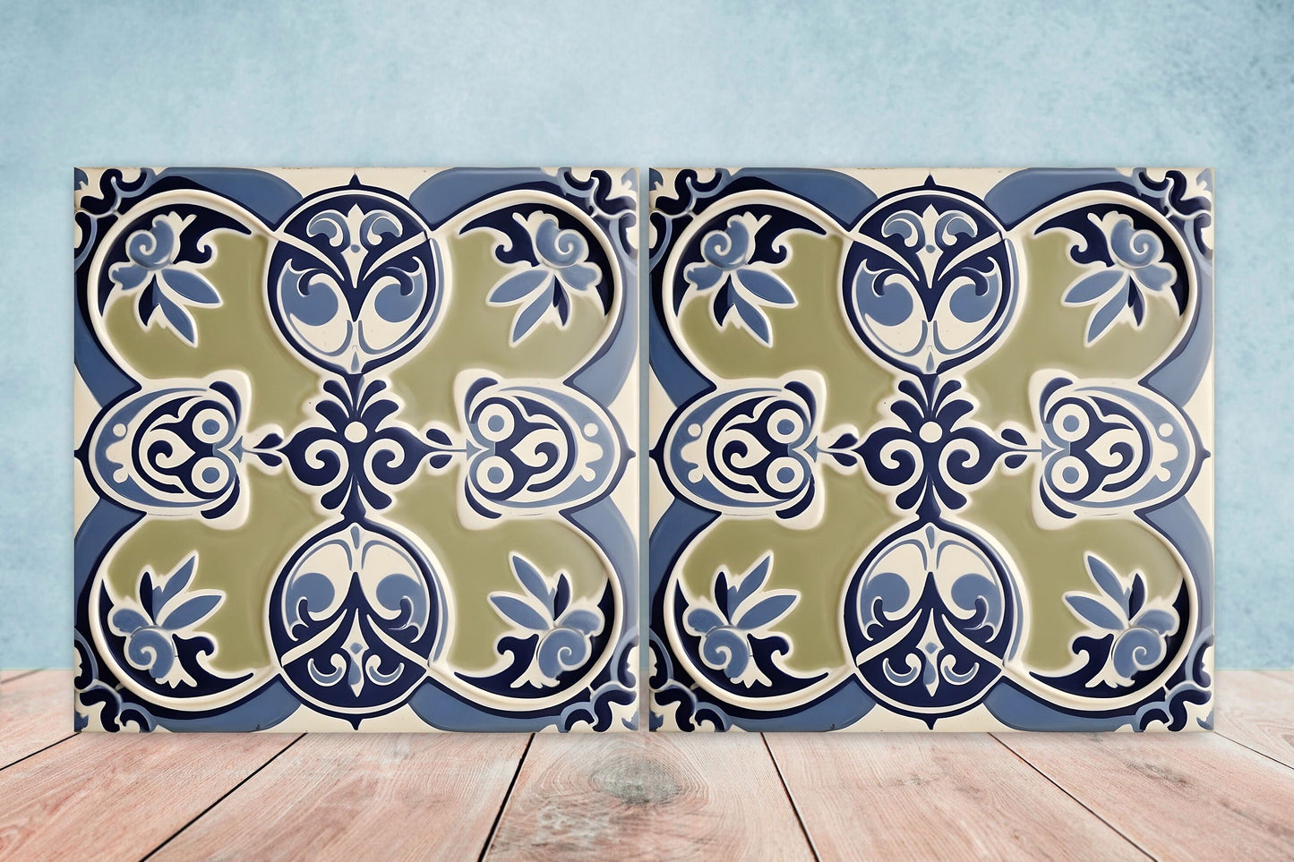 Greek Mediterranean Tiles - Set of 2 Greek Wall Decor Tiles - Kitchen Backsplash Tiles, Table Decorative Tiles, Bathroom Tiles, Coaster