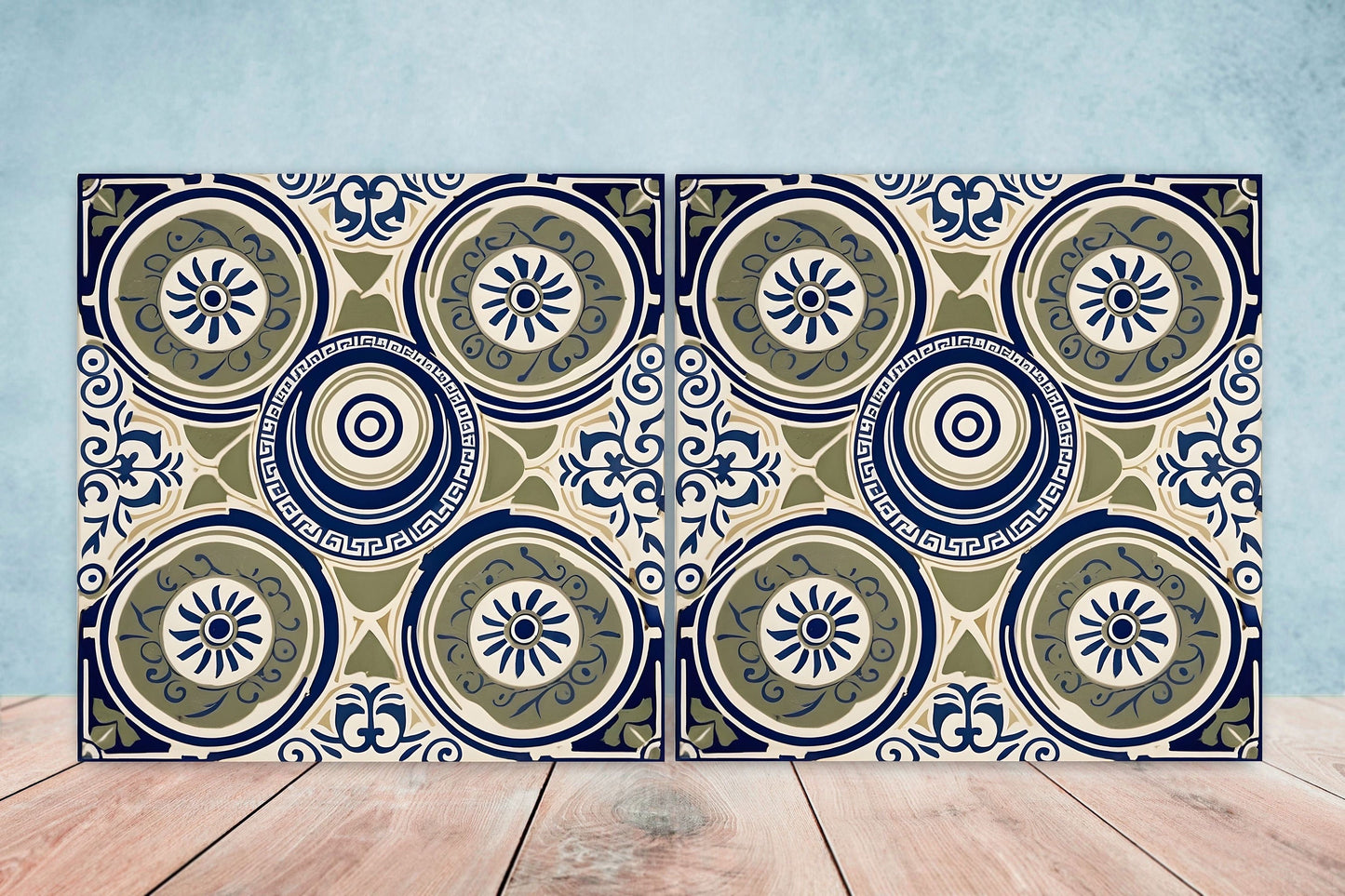 Greek Mediterranean Tiles - Set of 2 Greek Wall Decor Tiles - Kitchen Backsplash Tiles, Table Decorative Tiles, Bathroom Tiles, Coaster
