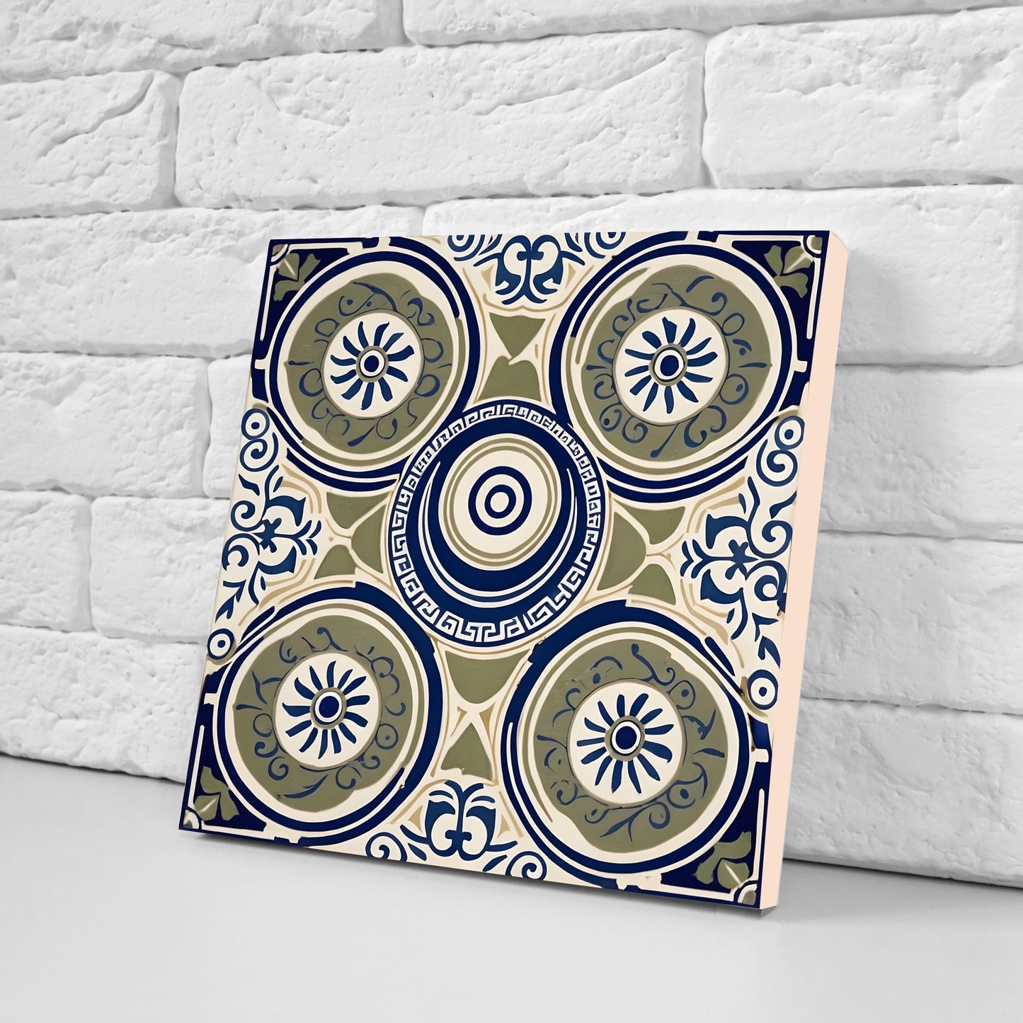 Greek Mediterranean Tiles - Set of 2 Greek Wall Decor Tiles - Kitchen Backsplash Tiles, Table Decorative Tiles, Bathroom Tiles, Coaster