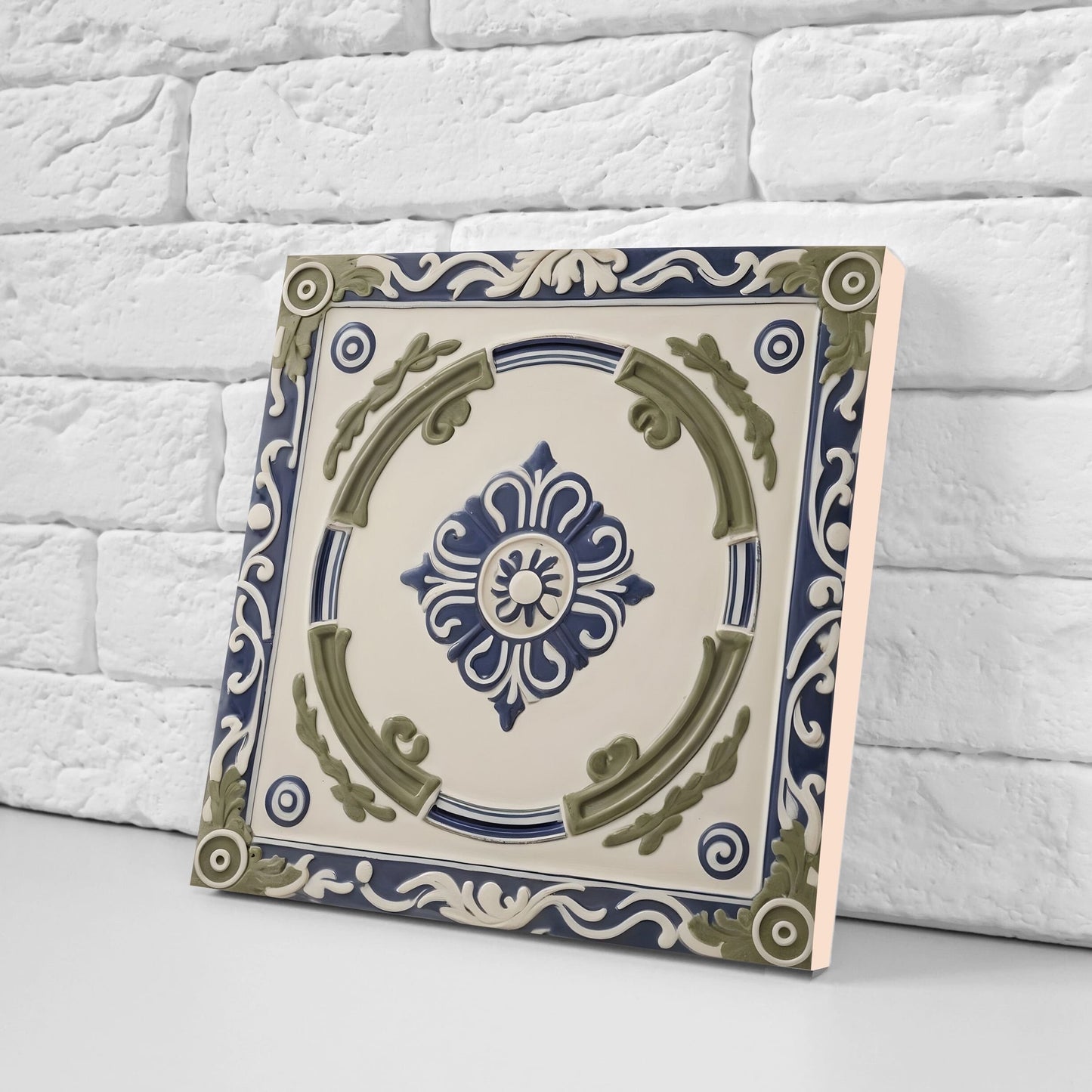 Greek Mediterranean Tiles - Set of 2 Greek Wall Decor Tiles - Kitchen Backsplash Tiles, Table Decorative Tiles, Bathroom Tiles, Coaster