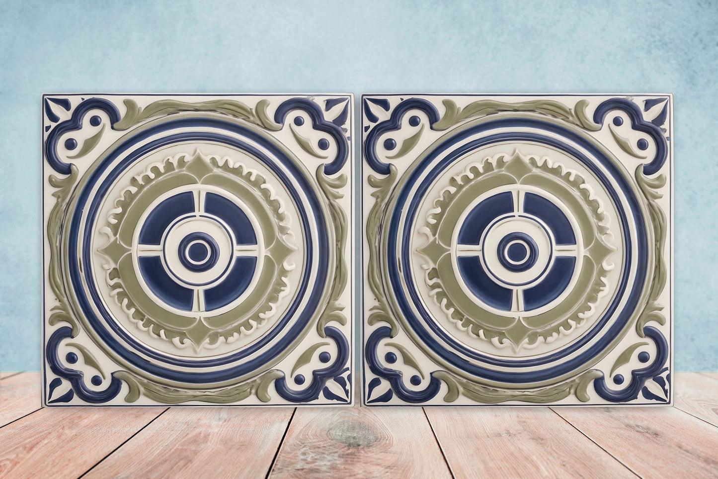 Greek Mediterranean Tiles - Set of 2 Greek Wall Decor Tiles - Kitchen Backsplash Tiles, Table Decorative Tiles, Bathroom Tiles, Coaster