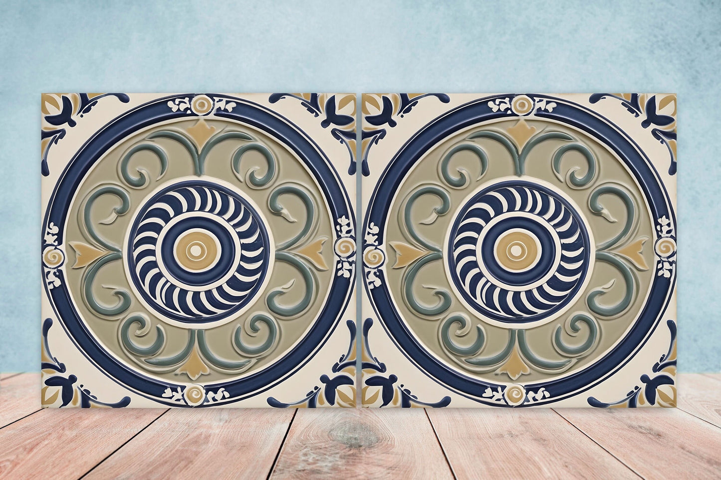 Greek Mediterranean Tiles - Set of 2 Greek Wall Decor Tiles - Kitchen Backsplash Tiles, Table Decorative Tiles, Bathroom Tiles, Coaster
