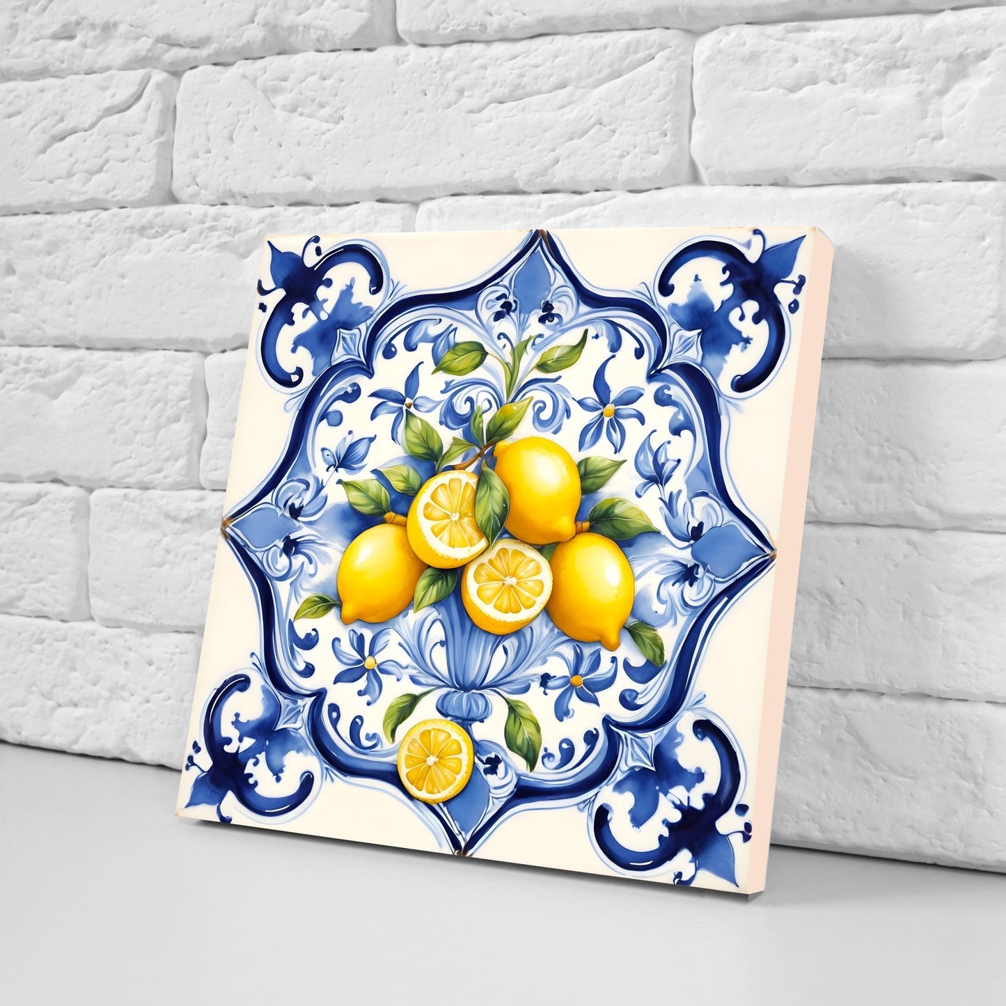 Italian Majolica Lemon Tiles - Set of 2 Italian Wall Decor Tiles - Kitchen Backsplash Tiles, Table Decorative Tiles, Bathroom Tiles, Coaster