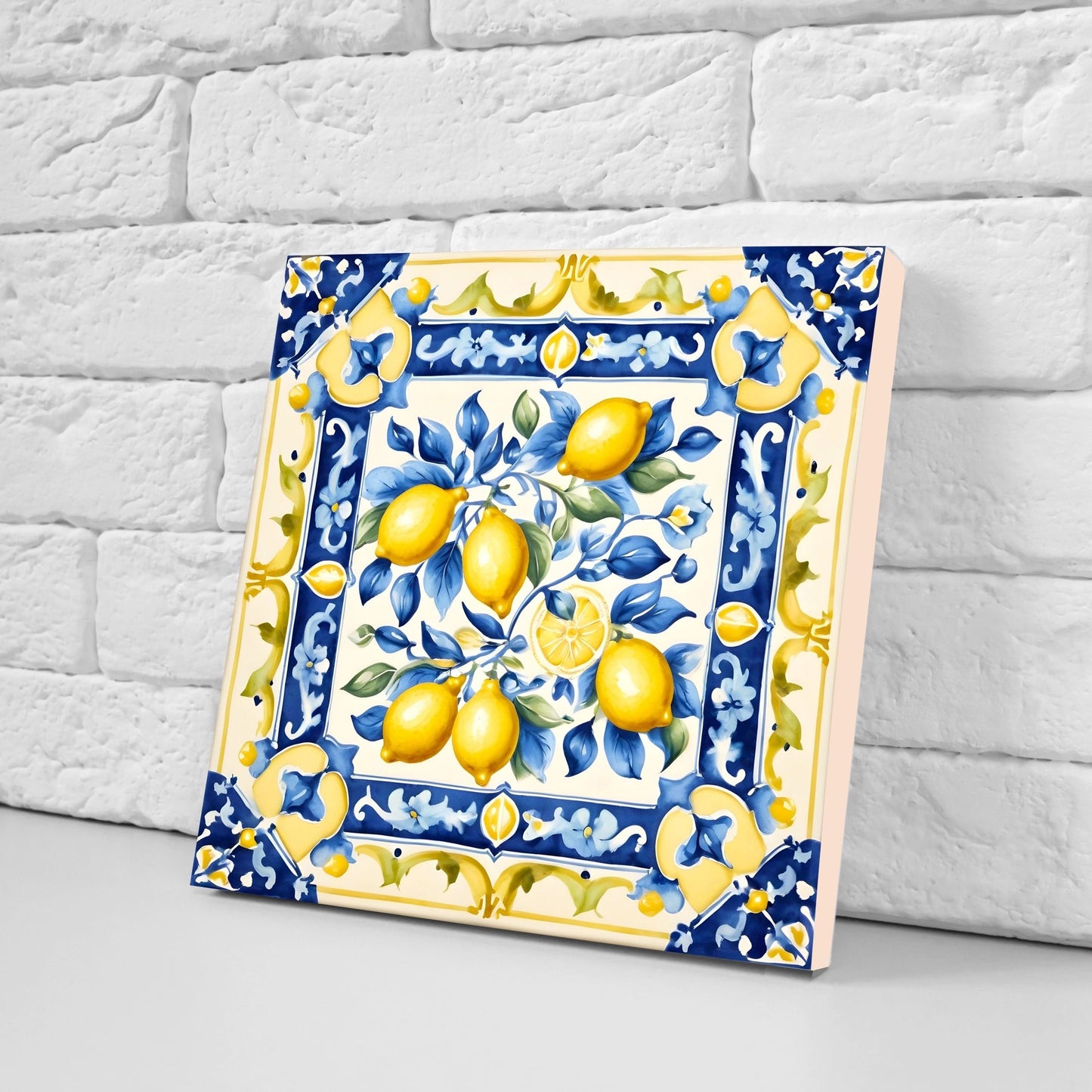 Italian Majolica Lemon Tiles - Set of 2 Italian Wall Decor Tiles - Kitchen Backsplash Tiles, Table Decorative Tiles, Bathroom Tiles, Coaster