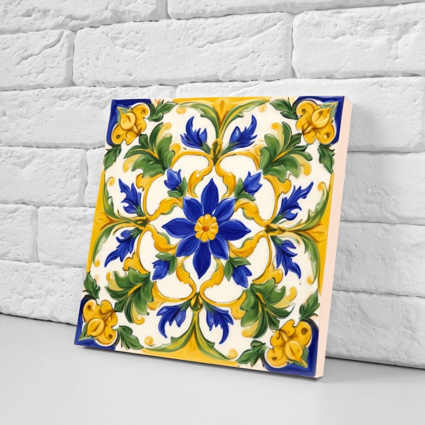 Italian Majolica Tiles - Set of 2 Sicilian Wall Decor Tiles - Kitchen Backsplash Tiles, Table Decorative Tiles, Bathroom Tiles, Coaster