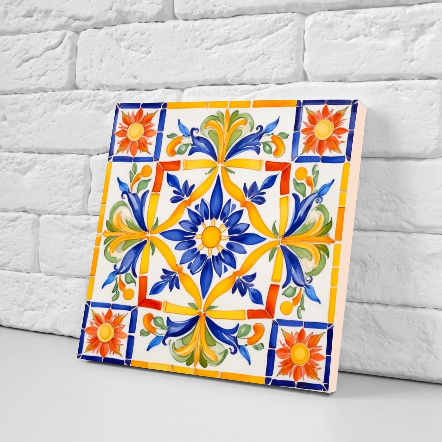 Italian Majolica Tiles - Set of 2 Sicilian Wall Decor Tiles - Kitchen Backsplash Tiles, Table Decorative Tiles, Bathroom Tiles, Coaster