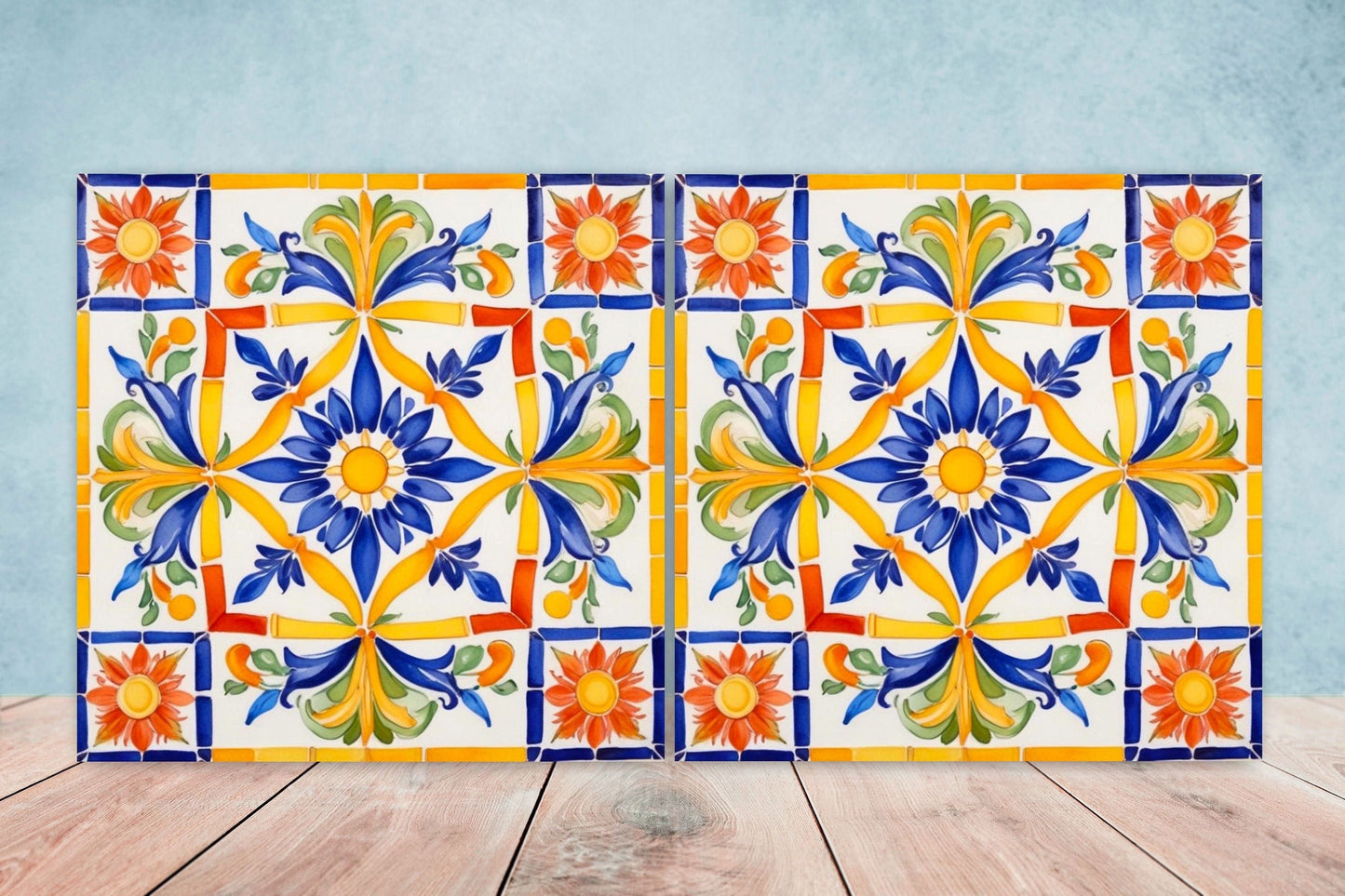 Italian Majolica Tiles - Set of 2 Sicilian Wall Decor Tiles - Kitchen Backsplash Tiles, Table Decorative Tiles, Bathroom Tiles, Coaster