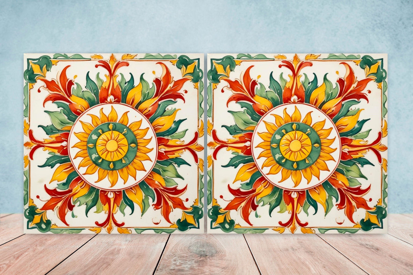 Italian Majolica Tiles - Set of 2 Sicilian Wall Decor Tiles - Kitchen Backsplash Tiles, Table Decorative Tiles, Bathroom Tiles, Coaster