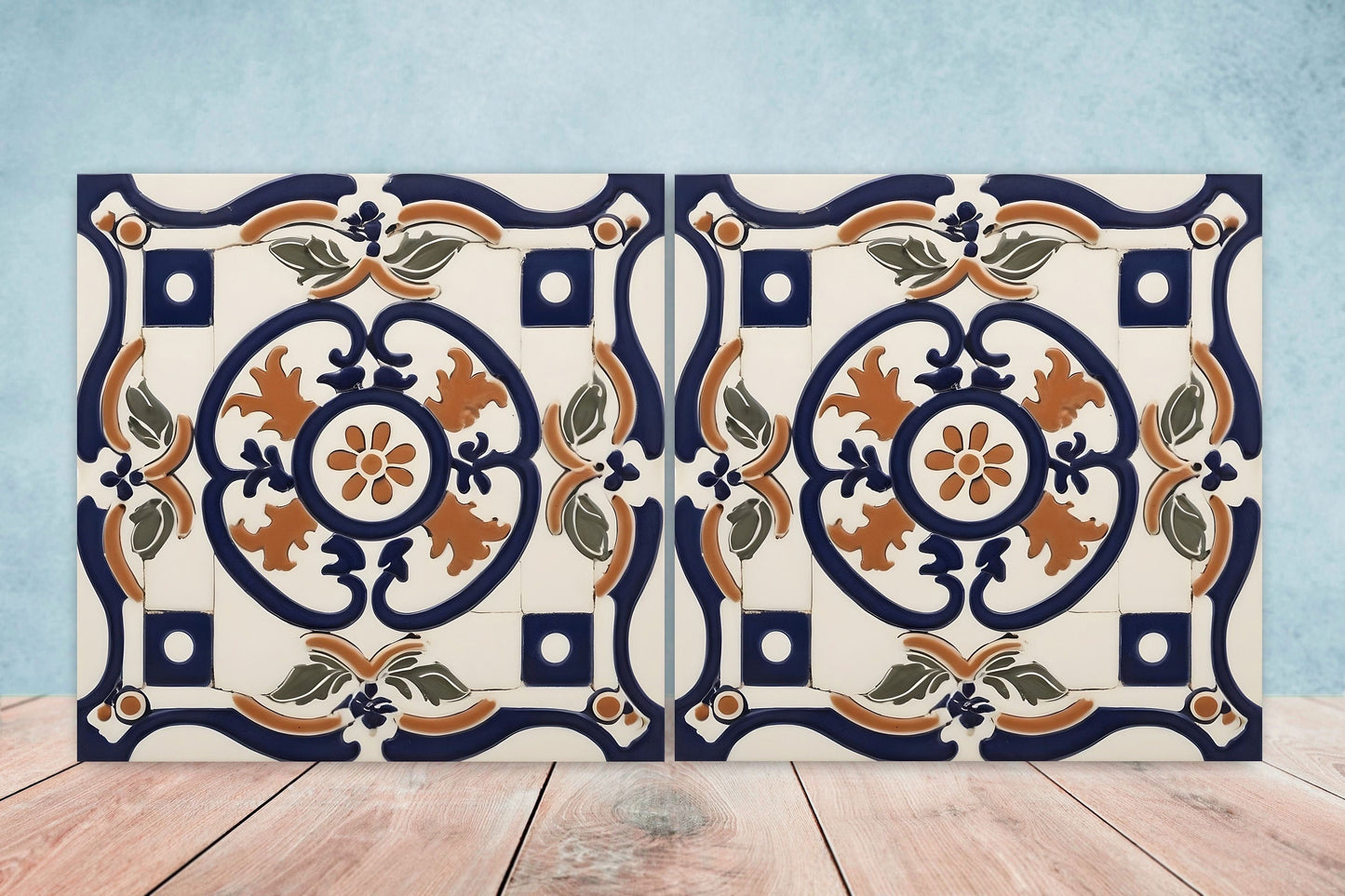 Greek Mediterranean Tiles - Set of 2 Greek Wall Decor Tiles - Kitchen Backsplash Tiles, Table Decorative Tiles, Bathroom Tiles, Coaster