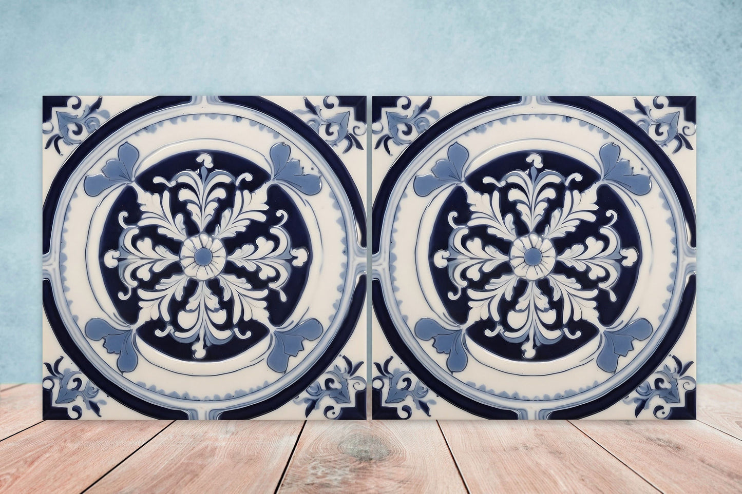 Greek Mediterranean Tiles - Set of 2 Greek Wall Decor Tiles - Kitchen Backsplash Tiles, Table Decorative Tiles, Bathroom Tiles, Coaster