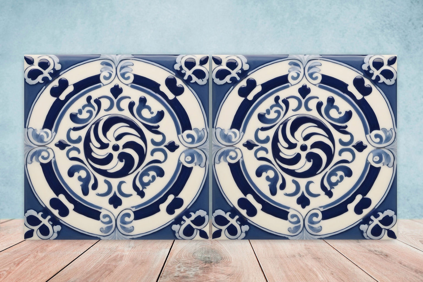Greek Mediterranean Tiles - Set of 2 Greek Wall Decor Tiles - Kitchen Backsplash Tiles, Table Decorative Tiles, Bathroom Tiles, Coaster