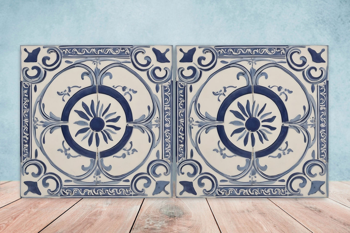 Greek Mediterranean Tiles - Set of 2 Greek Wall Decor Tiles - Kitchen Backsplash Tiles, Table Decorative Tiles, Bathroom Tiles, Coaster