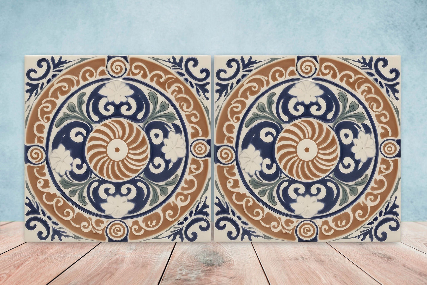 Greek Mediterranean Tiles - Set of 2 Greek Wall Decor Tiles - Kitchen Backsplash Tiles, Table Decorative Tiles, Bathroom Tiles, Coaster