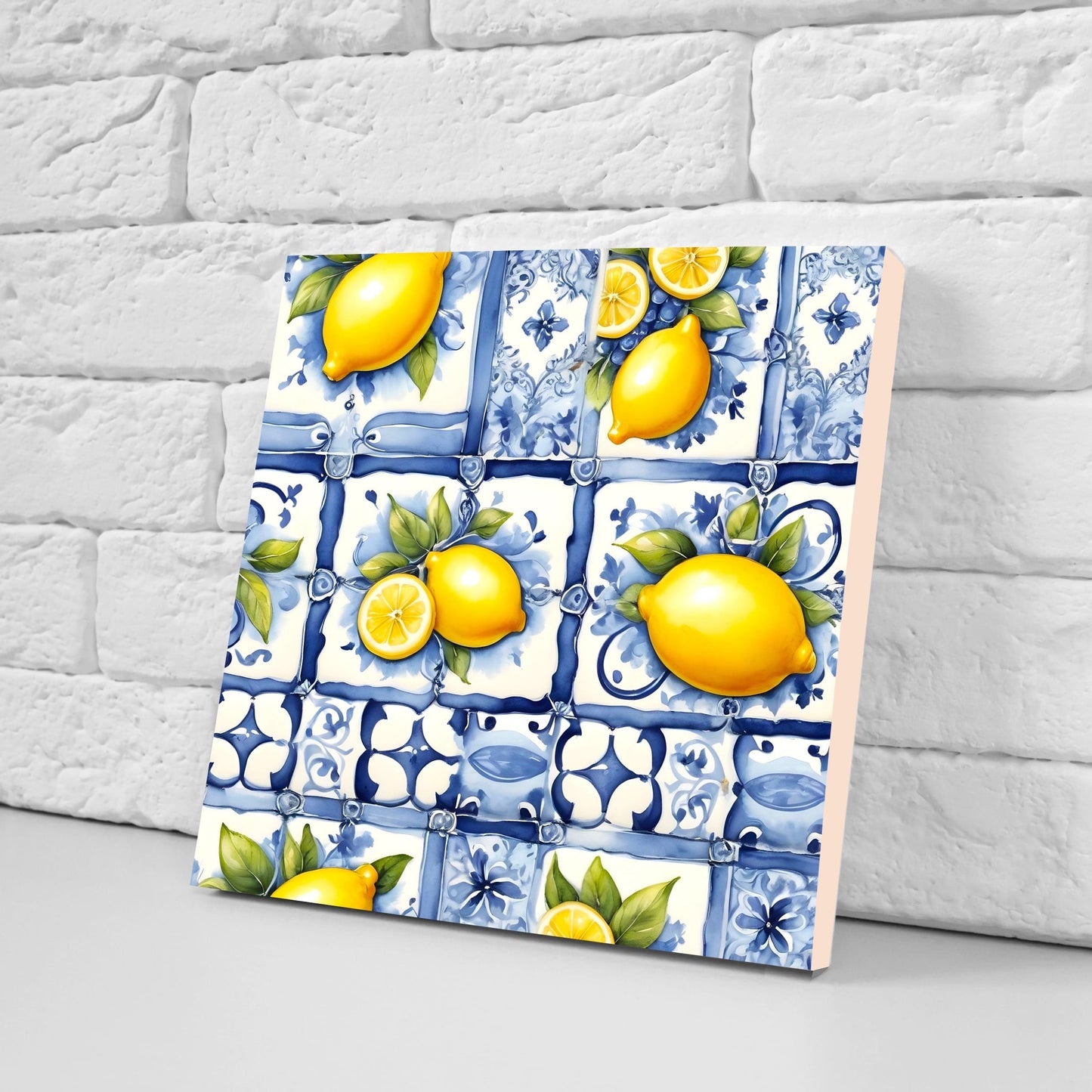Italian Majolica Lemon Tiles - Set of 2 Italian Wall Decor Tiles - Kitchen Backsplash Tiles, Table Decorative Tiles, Bathroom Tiles, Coaster