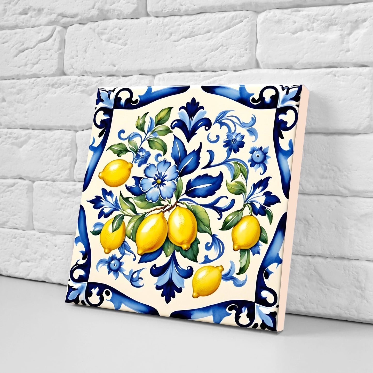 Italian Majolica Lemon Tiles - Set of 2 Italian Wall Decor Tiles - Kitchen Backsplash Tiles, Table Decorative Tiles, Bathroom Tiles, Coaster