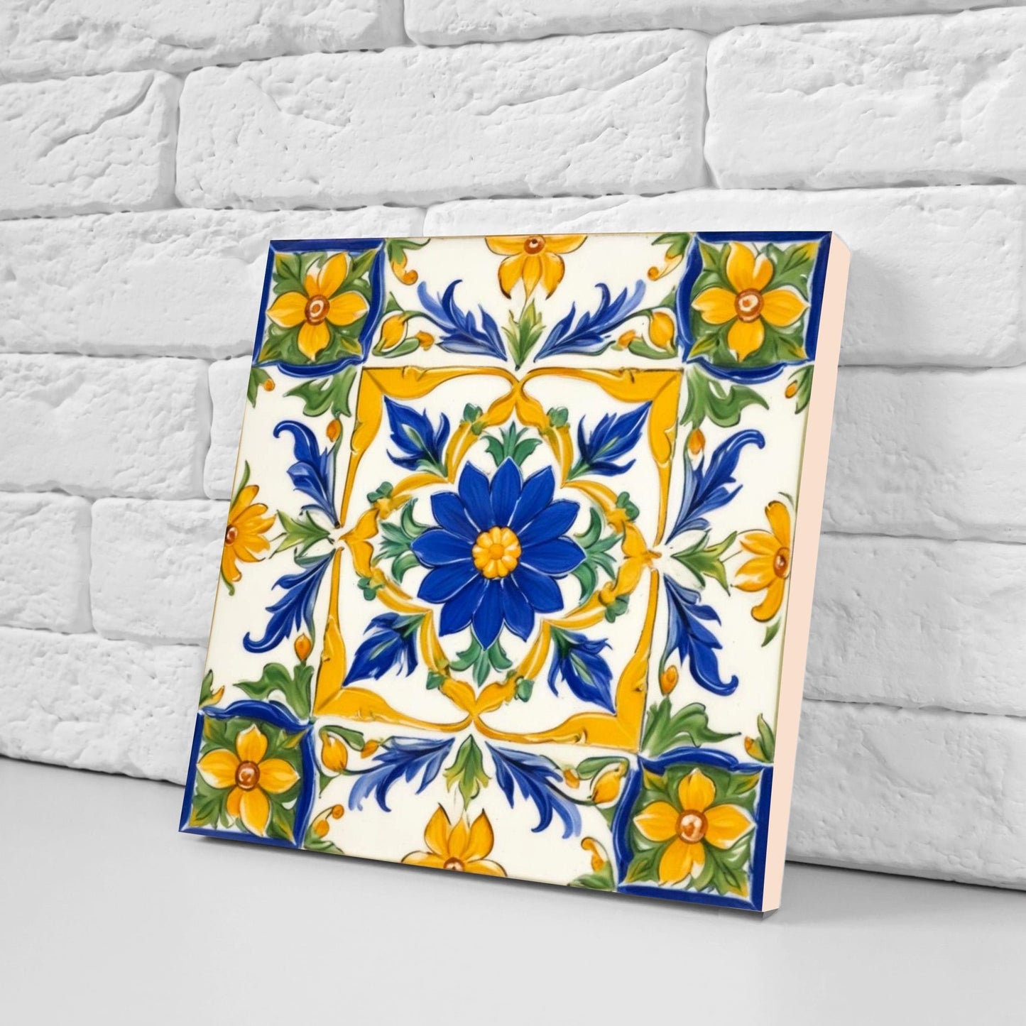Italian Majolica Tiles - Set of 2 Sicilian Wall Decor Tiles - Kitchen Backsplash Tiles, Table Decorative Tiles, Bathroom Tiles, Coaster