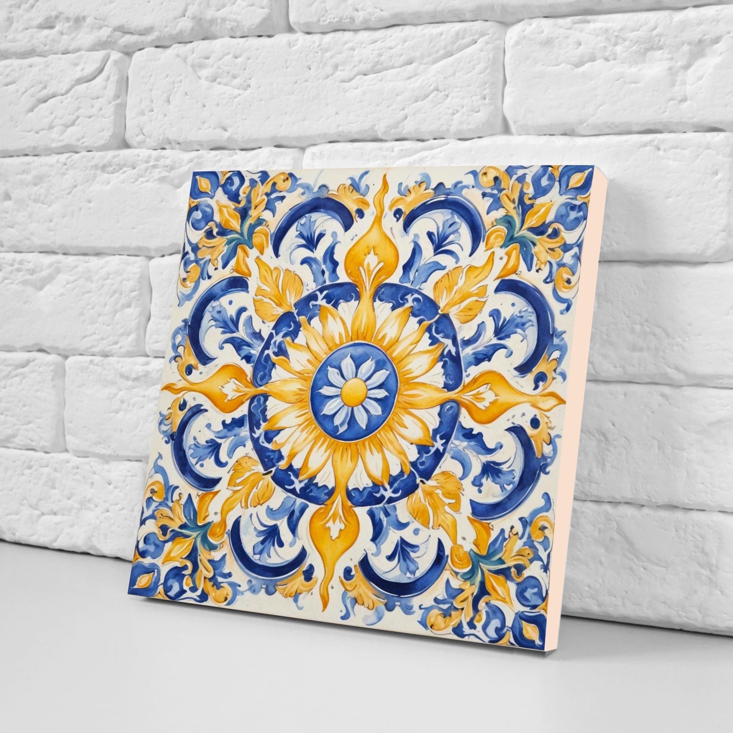 Italian Majolica Tiles - Set of 2 Sicilian Wall Decor Tiles - Kitchen Backsplash Tiles, Table Decorative Tiles, Bathroom Tiles, Coaster